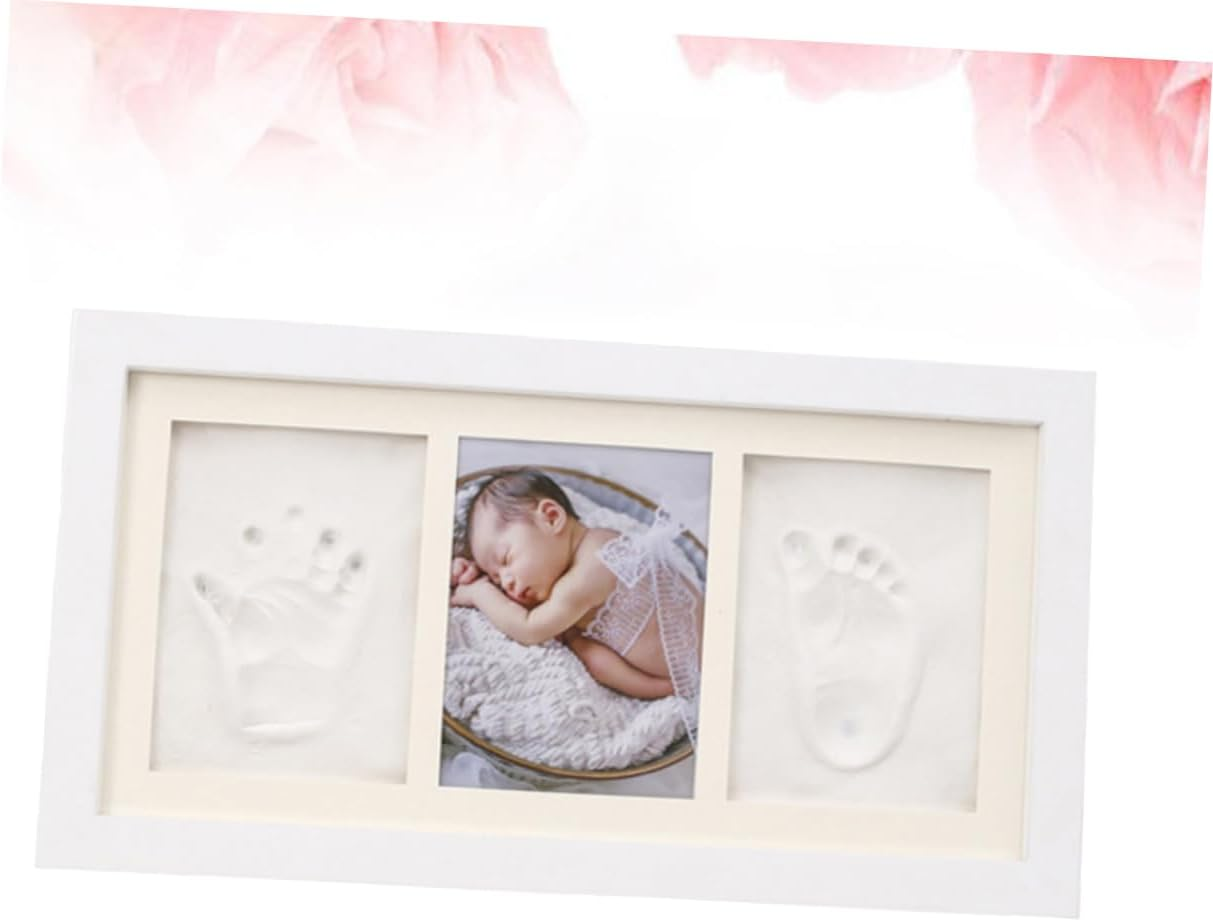 Kisangel Hand and Foot Prints Photo Frame Creative Wooden Picture Holder for Home Decor White Frame with White Inkpad for Bedroom and Living Present for Parents image number 6