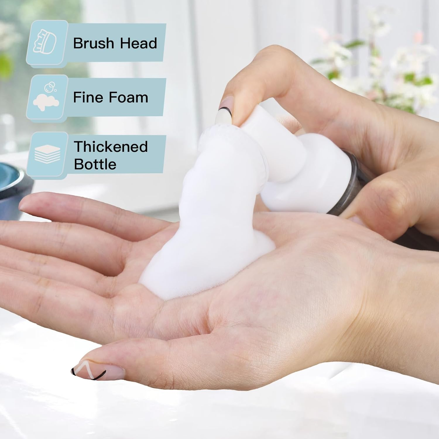 Owlyee 2Oz Foam Bottle (3PCS) with Brush, Empty Foaming Pump Dispenser for Hand Soap, Lash Cleanser, Shampoo to Travel (60Ml, Green) - Clear image number 6