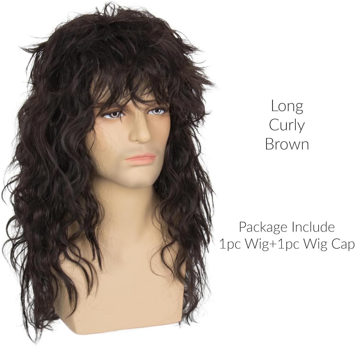 XILIYAI Men&rsquo;S Women 80S Rockstar Style Long Brown Curly Punk Rock Hair Wig Glam Rock-Rocker Wig Perfect for Halloween, Cosplay, DIY Themed Costume Party(Brown) image number 1