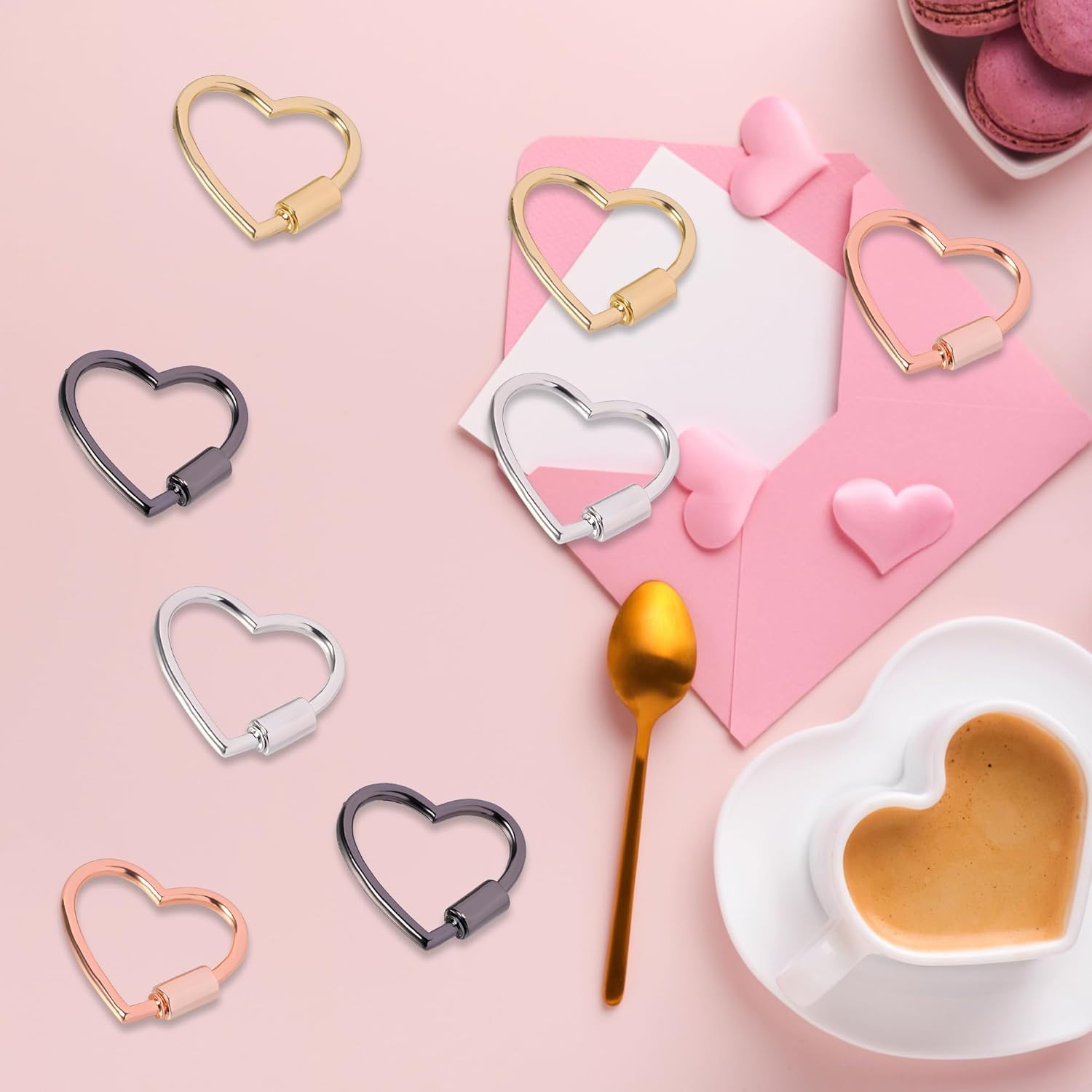 Heart Shaped Key Ring Set - 8 Pcs Cute Carabiner Keychain Clips with Heart Design, Durable Mini Metal Carabiner Clip for Keys, Hiking, Pets & Daily Use, Smooth Spring Snap Hooks for Outdoor Lovers image number 4