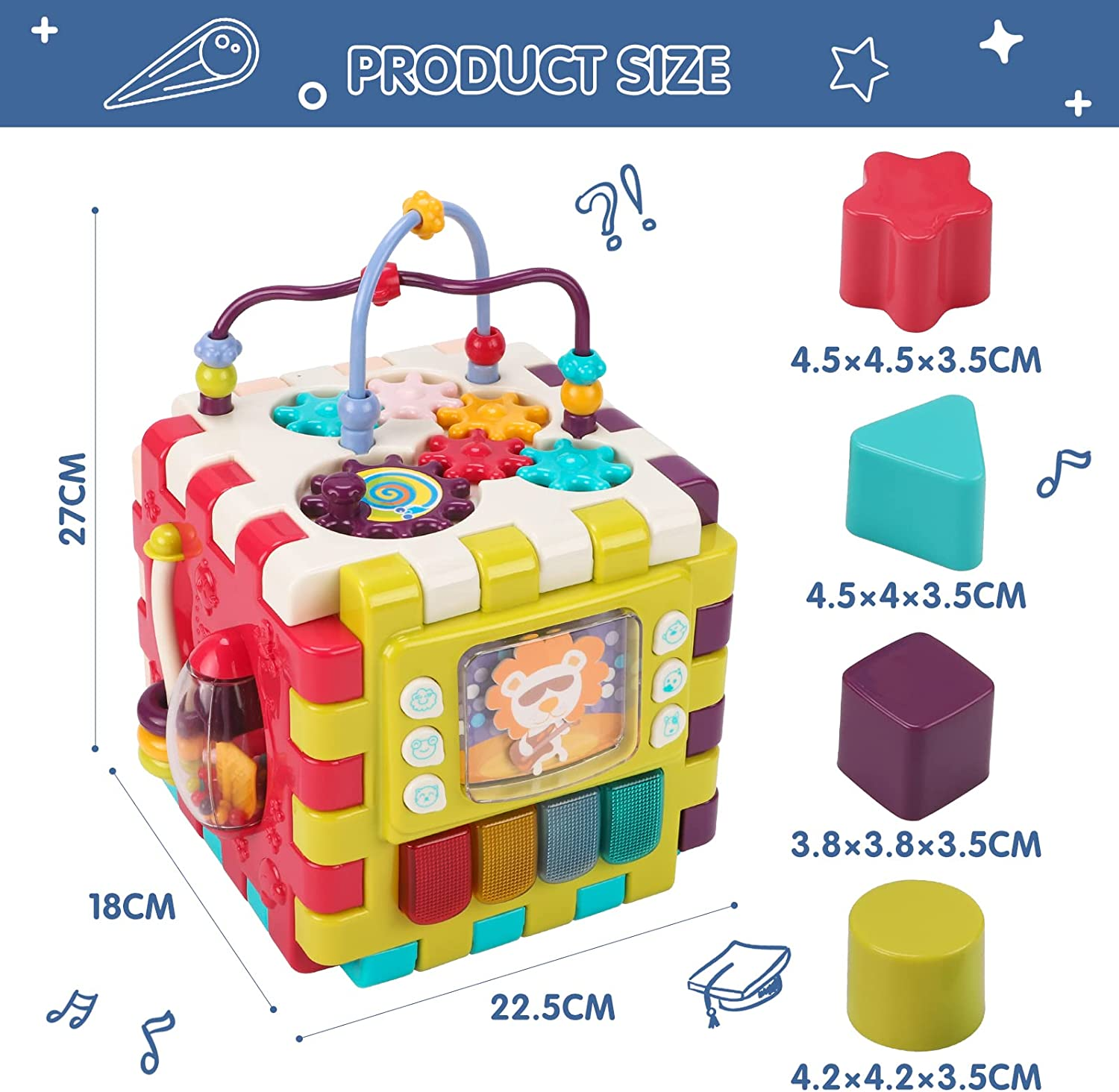 Qizebaby Baby Toys 12 to 18 Months 11-In-1 Activity Cube,Busy Learning Baby Musical Toy with Shape Sorter Toys，Kid Montessori Gifts for Toddler Boys Girls 1 2 3 Years Olds image number 2