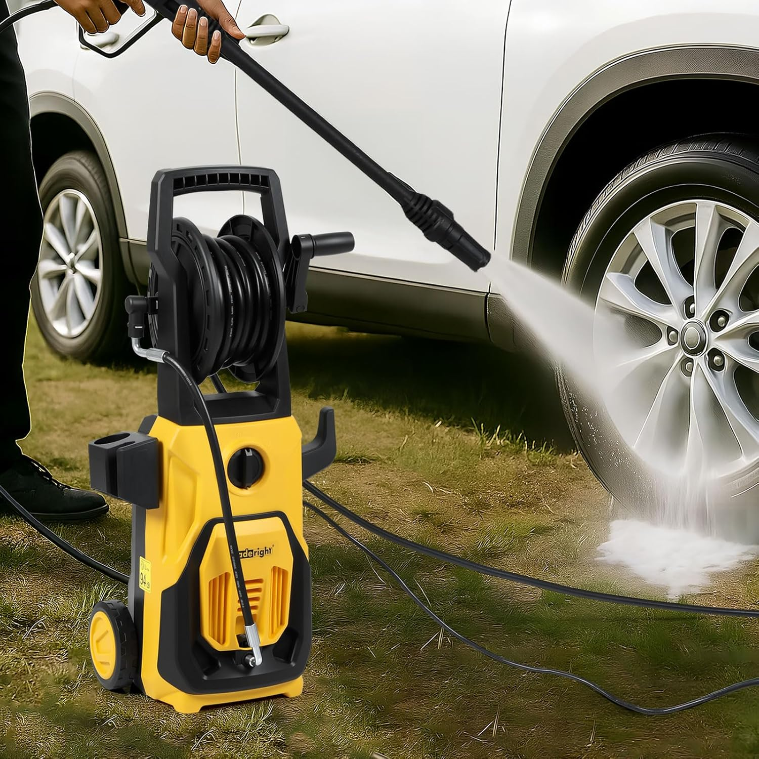 Traderight 1800W Electric Pressure Washer, 135 Bar High Pressure Cleaner with Hose Reel, Adjustable Nozzle & Foam Tank, Jet Blaster for Car, Driveway, Patio & Garden Cleaning image number 6