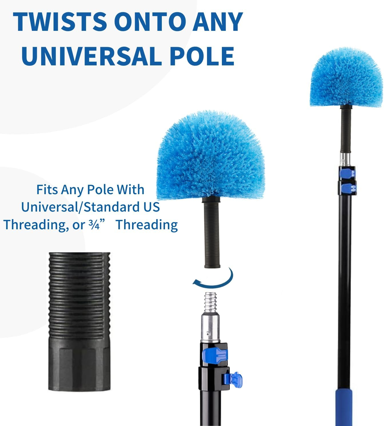 9Pcs Twist-On Webster Cobweb Duster Head Brush | Spider Web Remover Brush | Cobweb Duster Head Attachment for Outdoor & Indoor Cleaning | Fits Standard 3/4 Inch Threaded Poles (Blue) image number 2