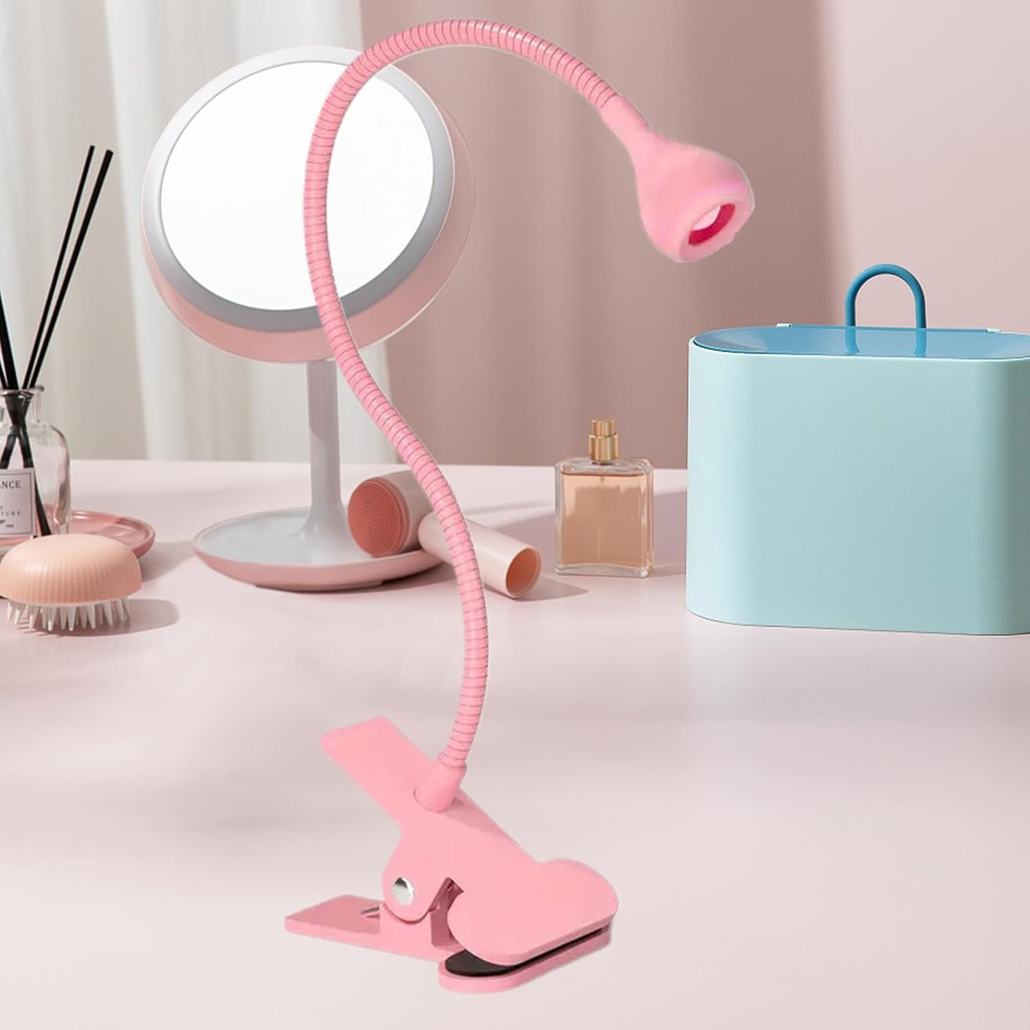 Qkbuza Gooseneck UV Lamp | Clamp on LED Nail Lamp Gooseneck UV Light for Nails - Nail Accessories, Manicure Dryer, Small Portable UV Lamp for Home Salon, Fast and Even Curing - Pink image number 6