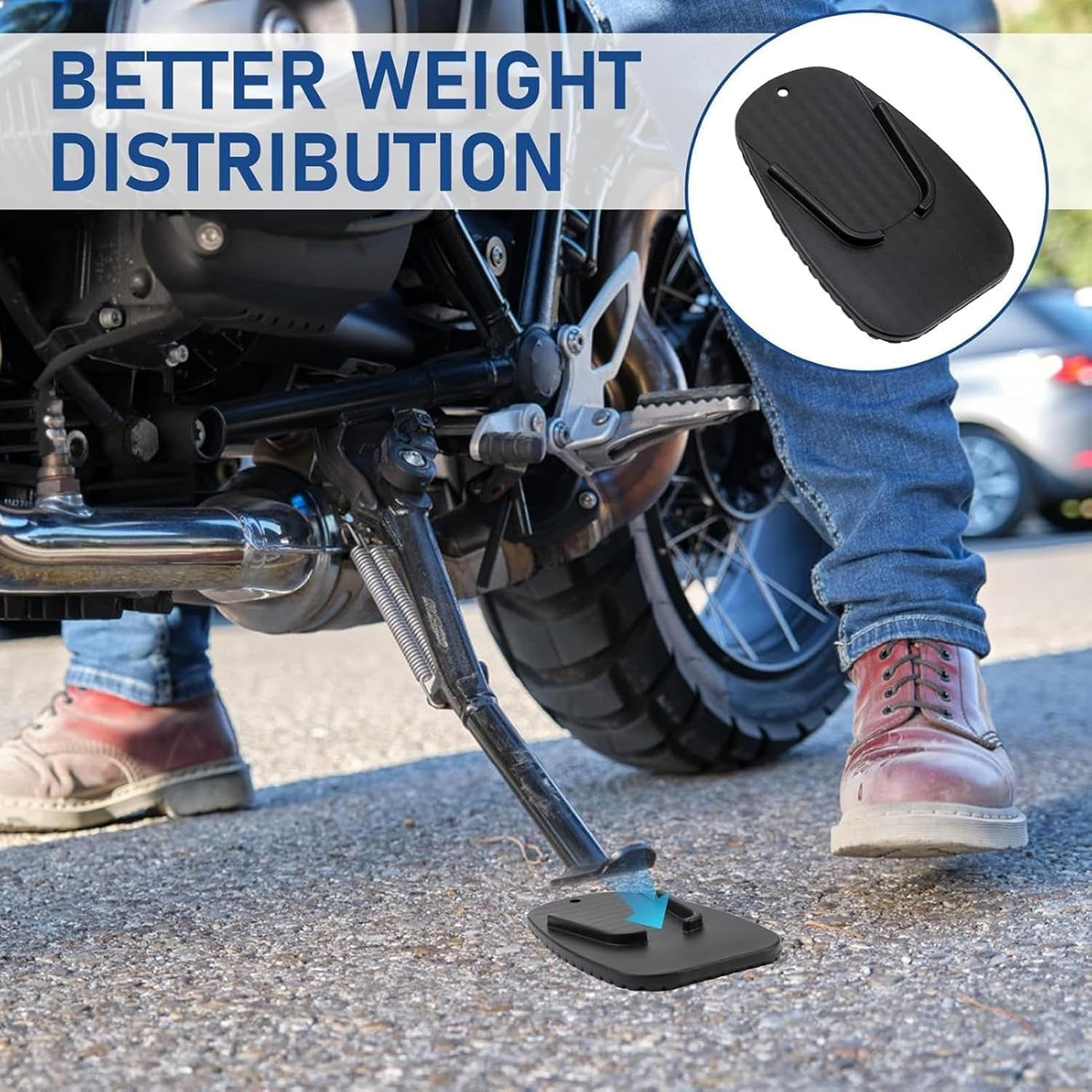 2Pcs Motorcycle Side Stand Puck, Motorbike Support Stand Kickstand Pad with Anti-Slip Base for Parking on Soft Ground, Grass, Garage and Camping image number 3