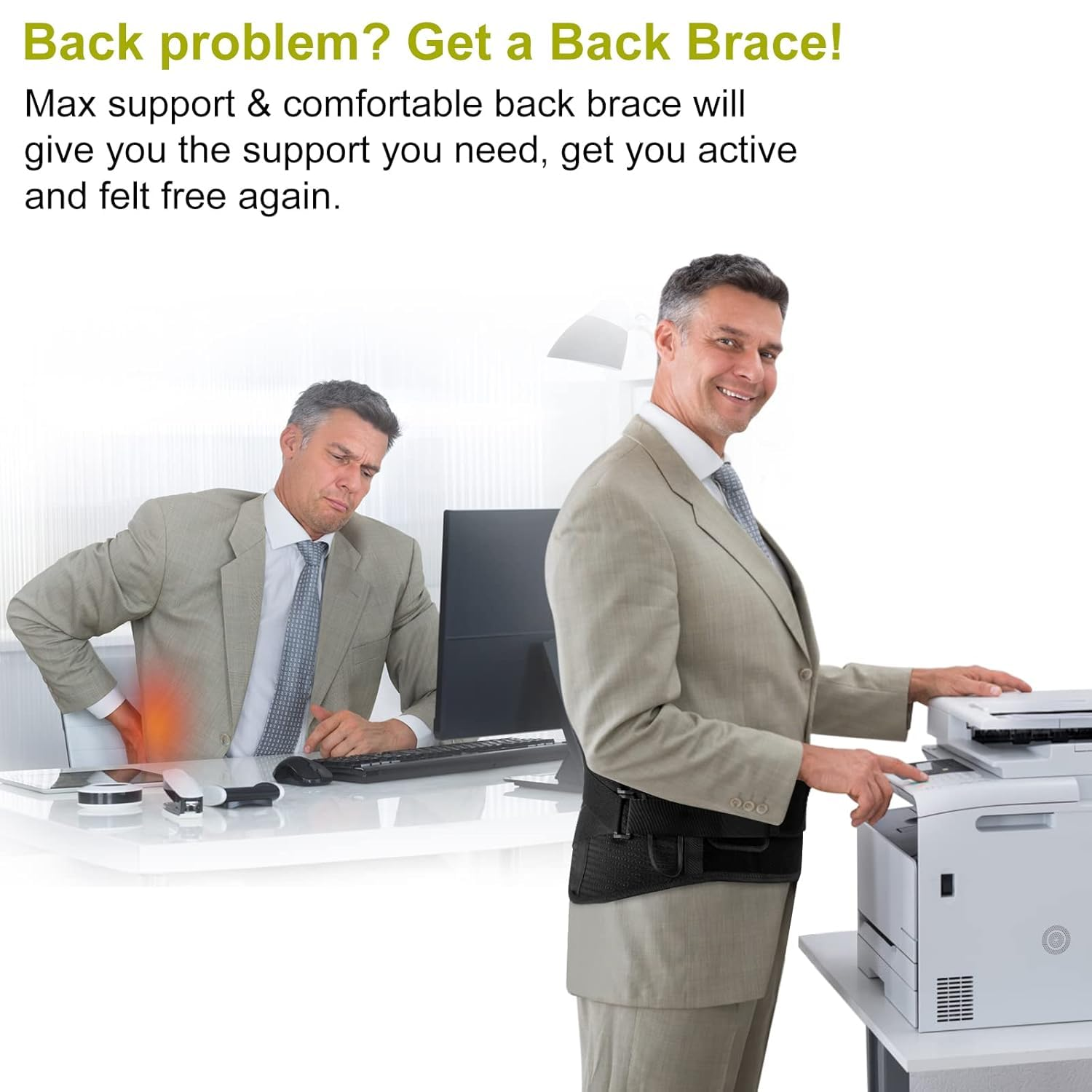 HONGJING Back Support Belt with Heat for Lower Back Pain Relief, Rechargeable Back Bace with 3 Temperature for Herniated Disc, Sciatica, Works for Men or Women (L) image number 1