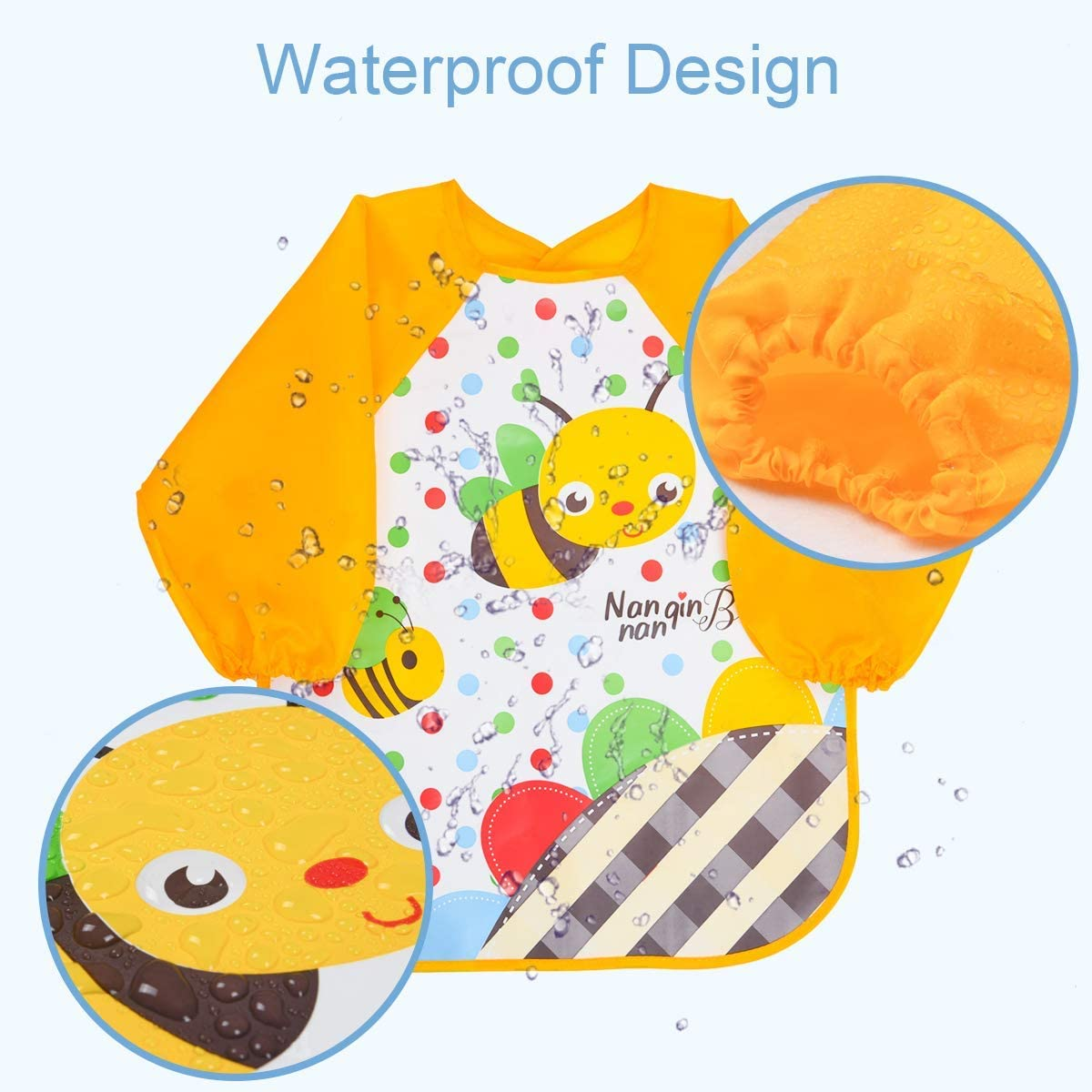 Vicloon Baby Bibs with Sleeves, Waterproof Bib with Sleeves, Long EVA Fabric, Water-Repellent Unisex Waterproof Bib for Babies from 6 Months to 3 Years