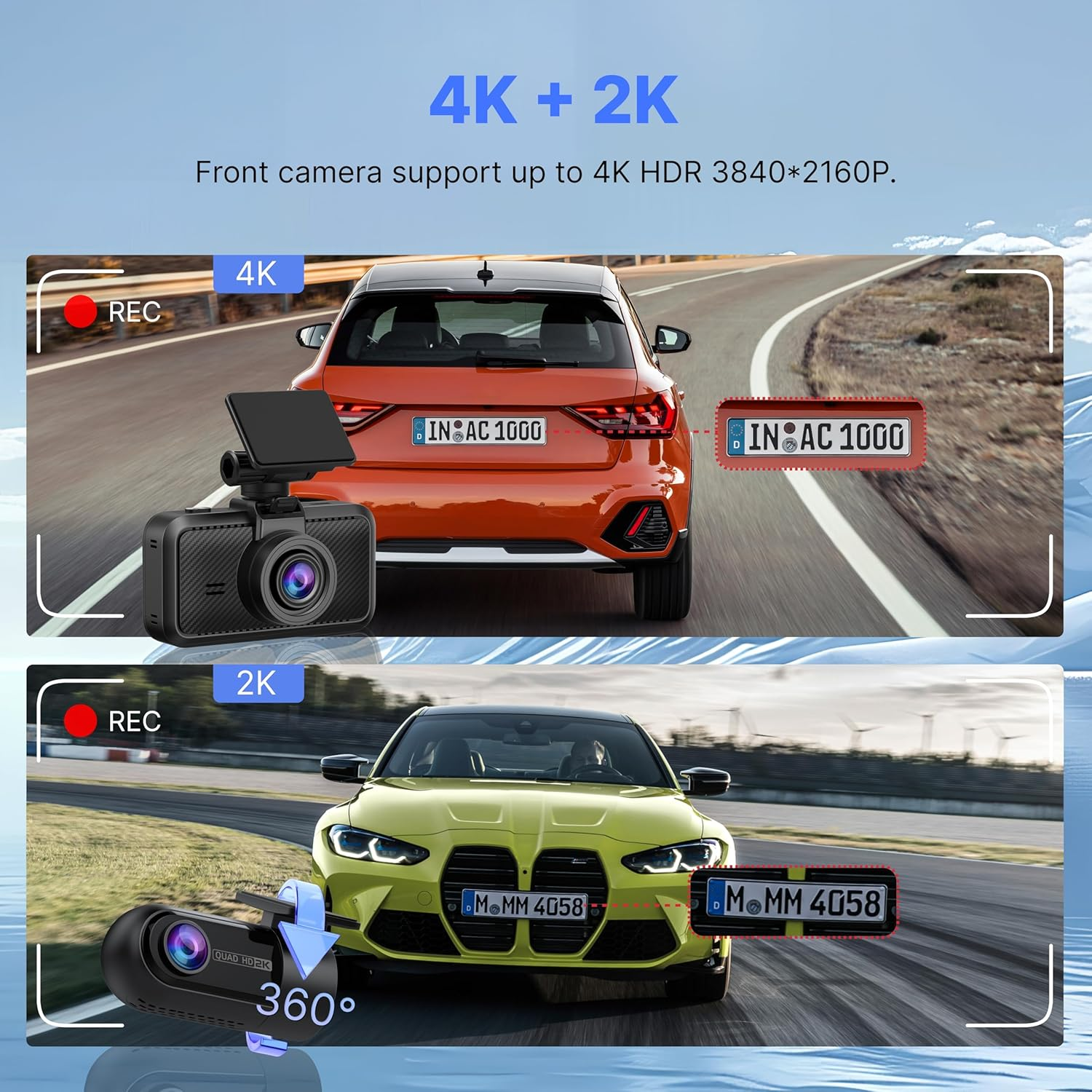 Miofive Dash Cam Front and Rear, 4K+2K Dash Cam for Car, 5G Wifi Bluetooth GPS Car Camera, 32GB SD Card Included, HDR, Loop Recording, Night Vision, 24H Parking Mode, App Control, Support 512GB Max image number 2