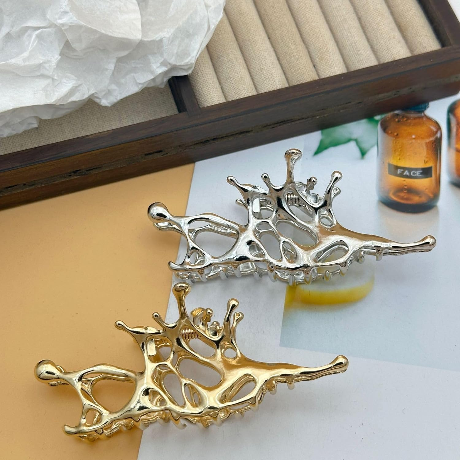 Gold Hair Claw, Large Hair Accessories for Women, Girls, Ladies, Metal Jaw Clip for Thick Hair, Sparkling Hair Styling Tool for Party, Wedding, Daily, Work image number 1