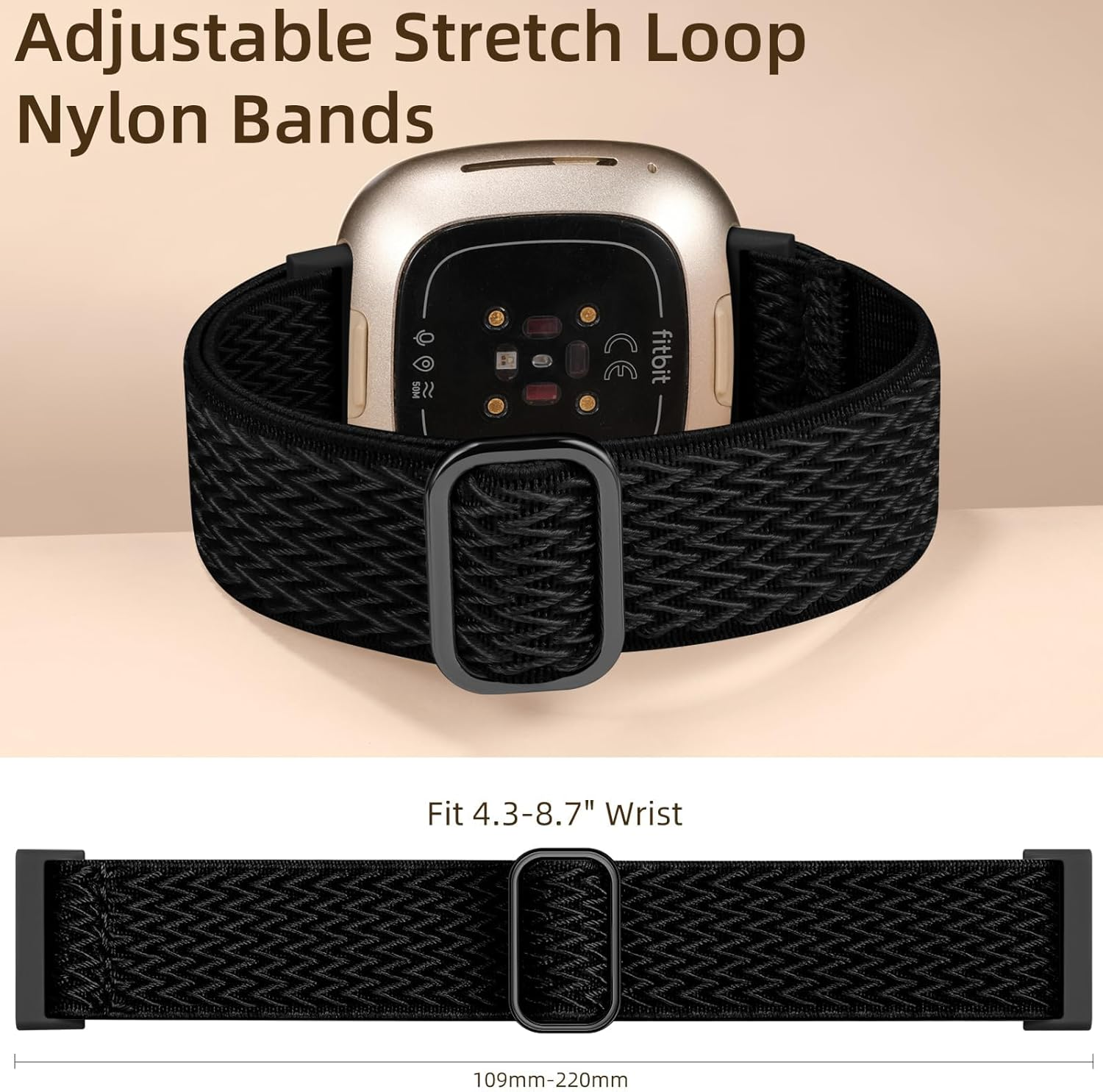 Maledan Elastic Band Compatible with Fitbit Versa 3/Versa 4/Sense 2/Sense Band for Women Men, Sport Stretchy Breathable Sense 2 & Sense Bands Versa 3 and Versa 4 Watch Straps Replacement Wristband - Gray image number 4