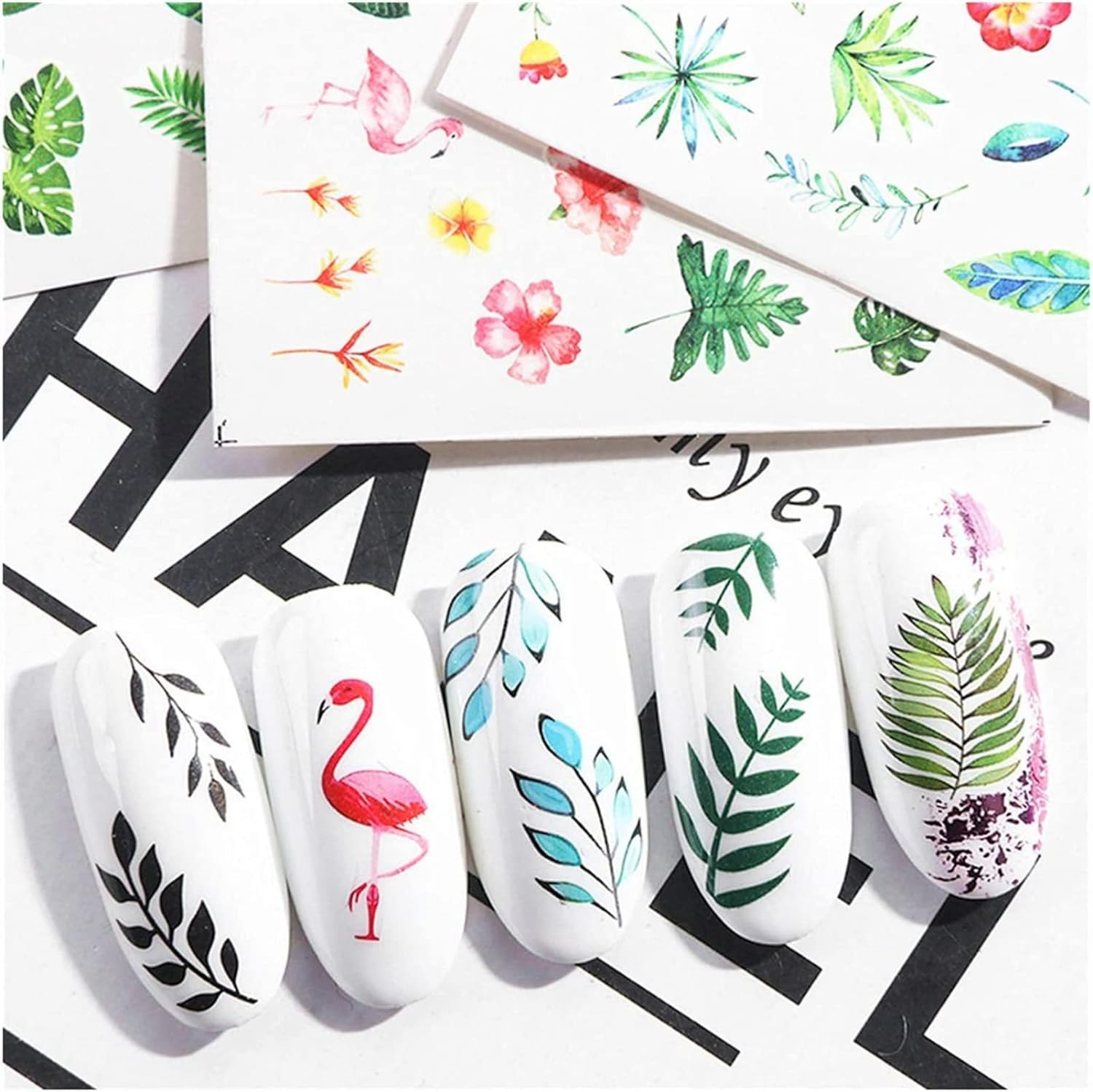 TAVVKE Nail Art Stickers - 29 Sheets of Self-Adhesive Summer Nail Decals Featuring Flamingos, Leaves, Cacti, Fruits Patterns for Women, Girls, Kids, Manicure DIY, and Crafts image number 6