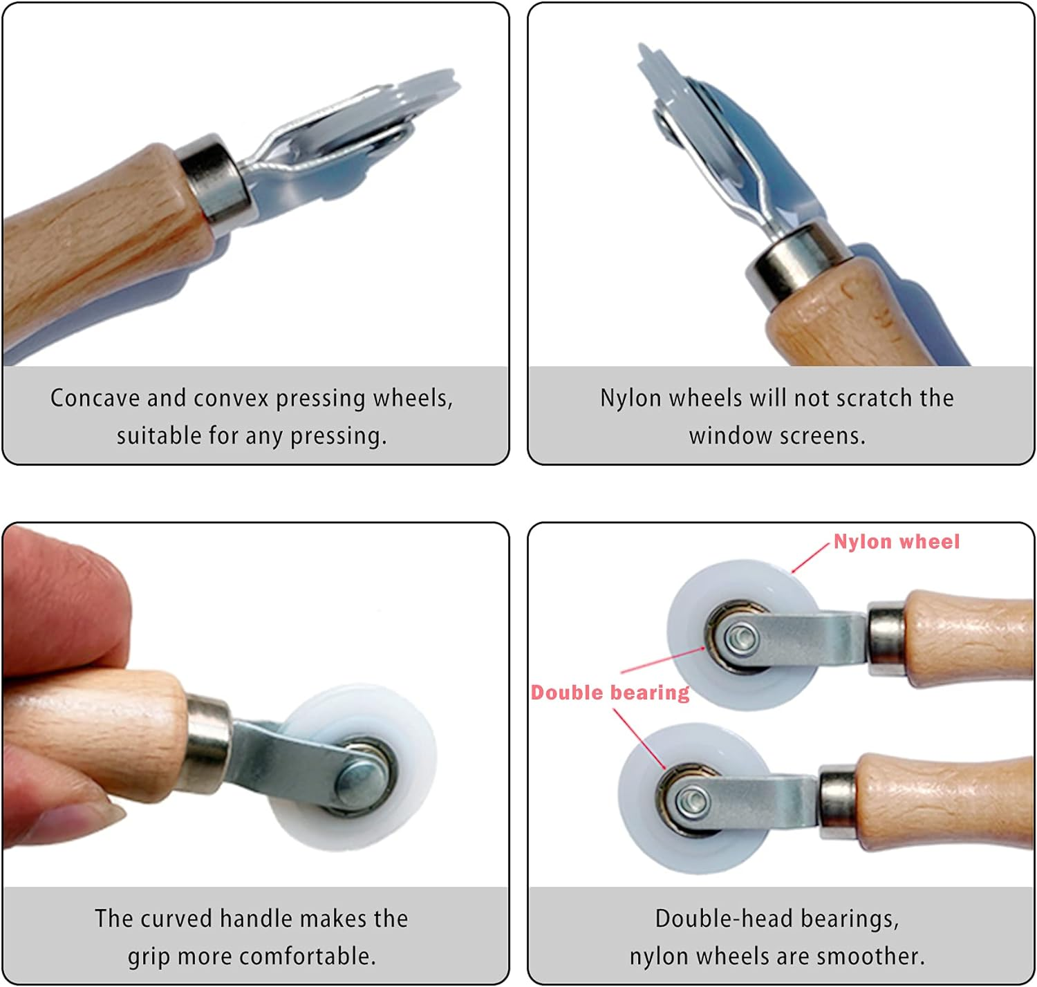 BAYTORY 3Pcs Screen Tool, Window Screen Spline Roller Tool with Wooden Handle and Steel/Nylon Bearing Wheels, Mesh Screen Door Repair Kit Easy to Use image number 3