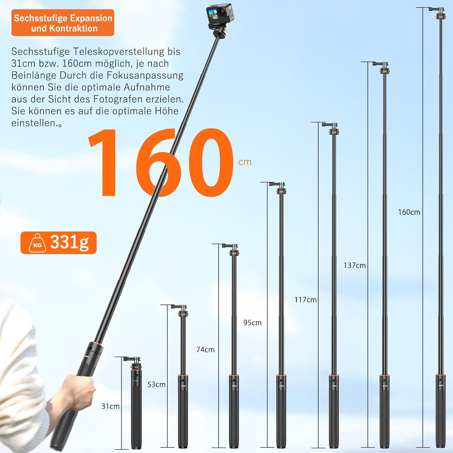 VRIG 160 Cm Tripod for Action Camera, AC-04S Camera Tripod with Magnetic Quick Release Head, Selfie Stick Tripod, Camera Tripod with Go Pro 13/12/11/10/9, DJI Action 5 Pro/ 3/2 and Insta 360 image number 4