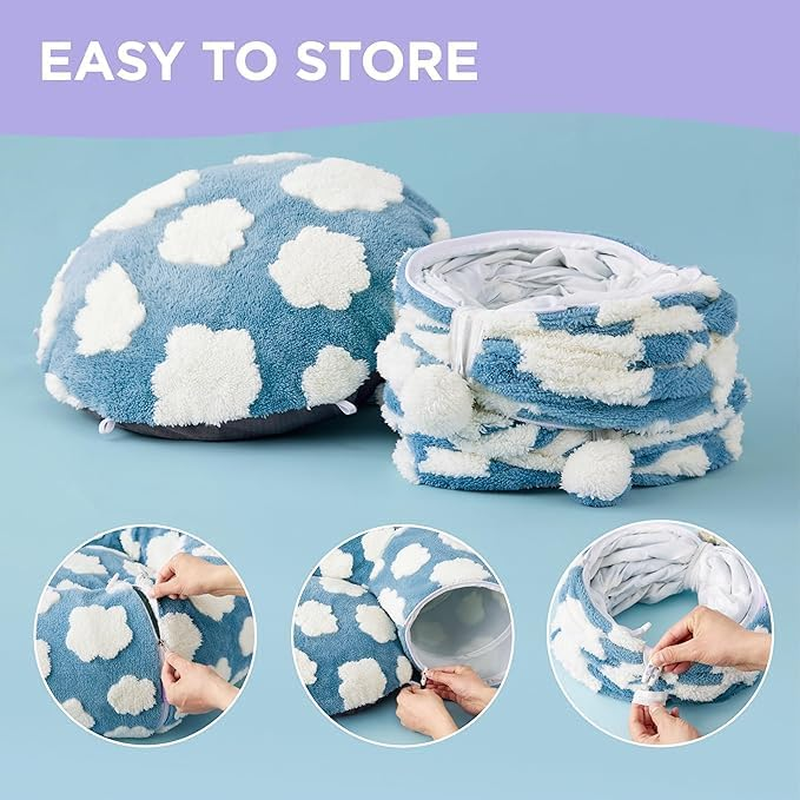 QYINXIU Cat Tunnel Bed, Cute Cat Donut Tunnel with Washable Circle Cushion, round Pet Play Tunnel Toy for Kitten, Dog, Rabbit (Blue) image number 5