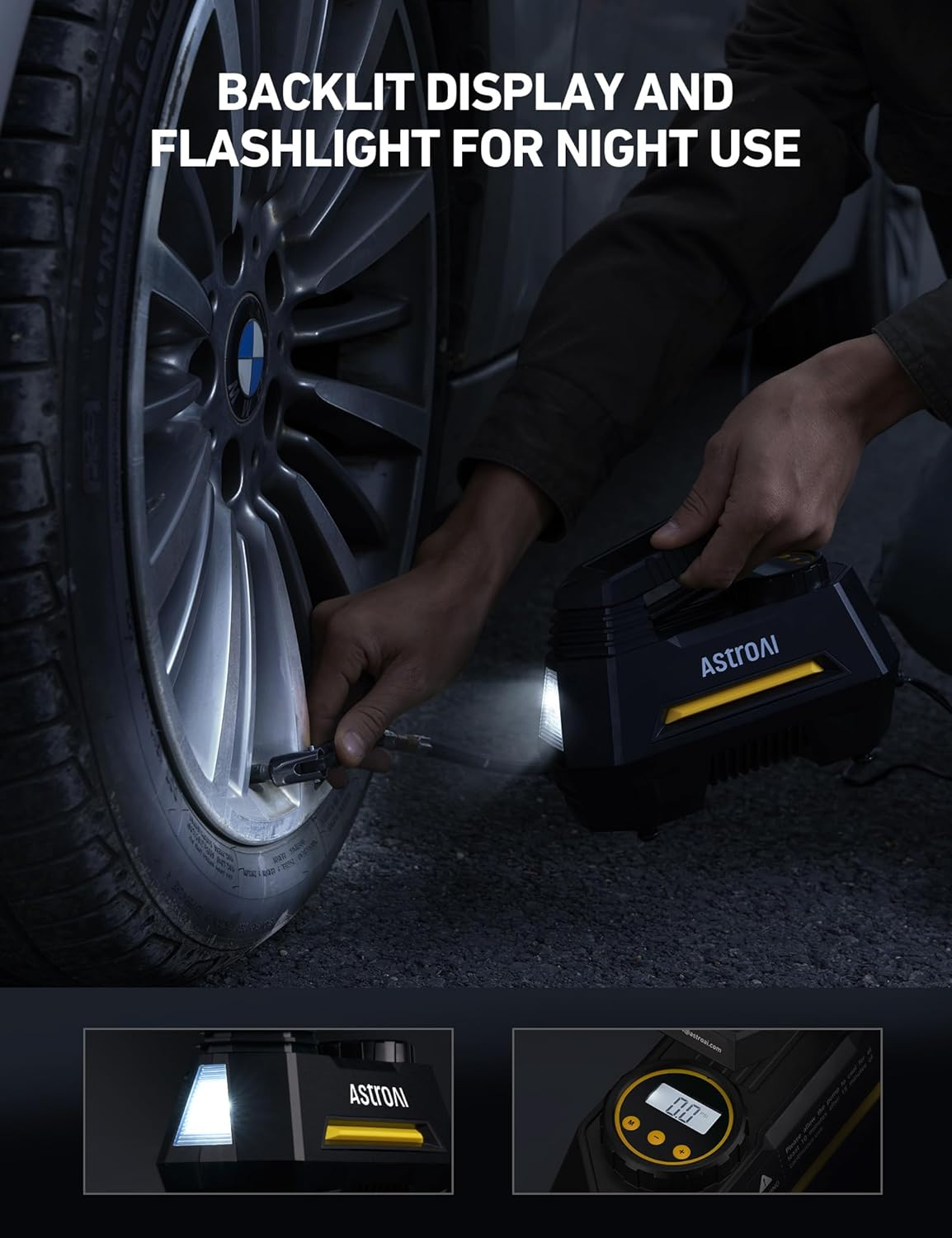 Astroai Car Tyre Inflator Portable Air Compressor, DC 12V Auto-Off Electric Tyre Pump with Digital Tyre Pressure Gauge, 0-100PSI Custom Mode Fast Inflation for Cars, Bikes, Motorbikes, Balls image number 6