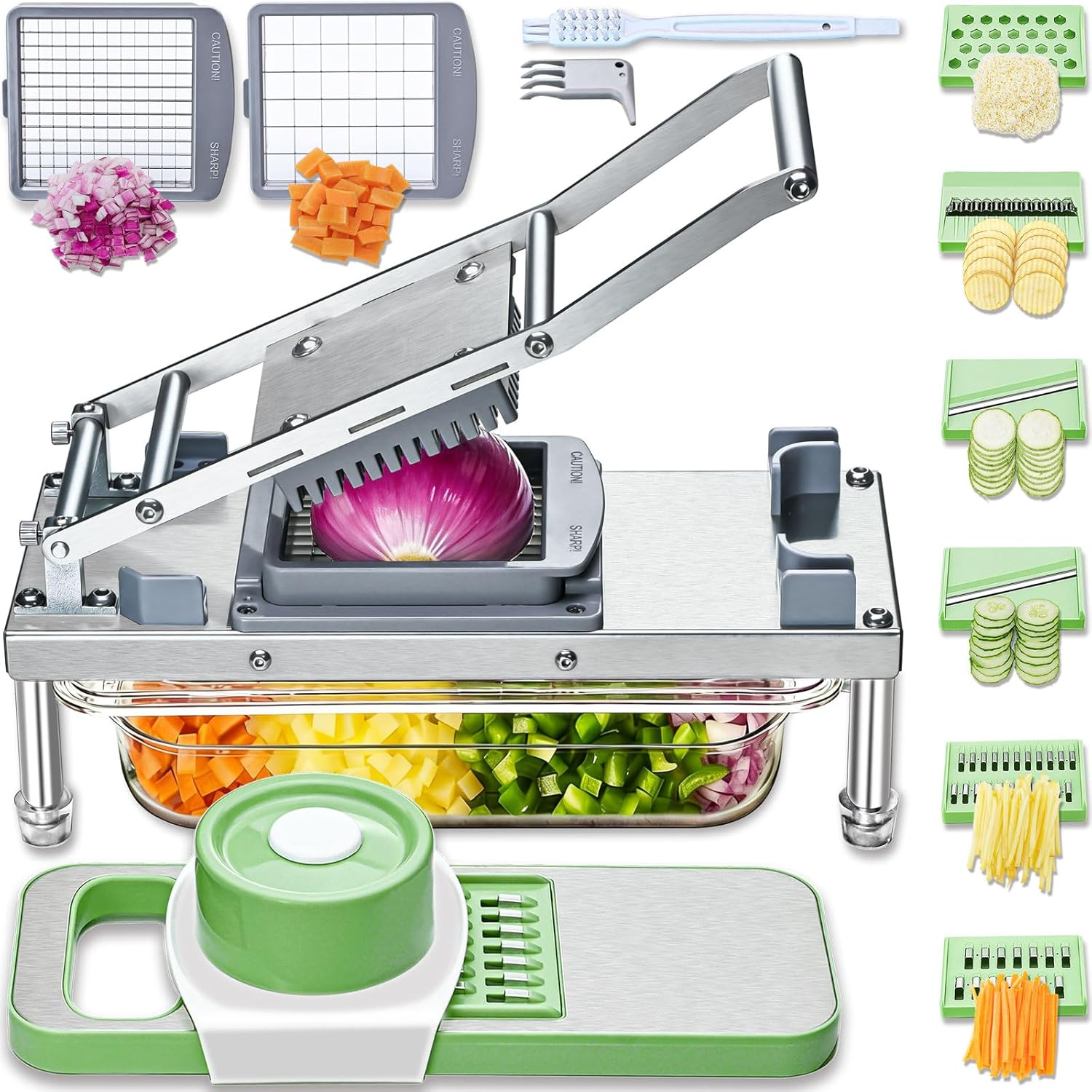 Vegetable Chopper, Veggie Chopper with 8 Blades, Onion Cutter with Container, Pro All-In-1 Food Dicer, Mandoline Slicer, Stainless Steel Materials Salad Grater image number 2