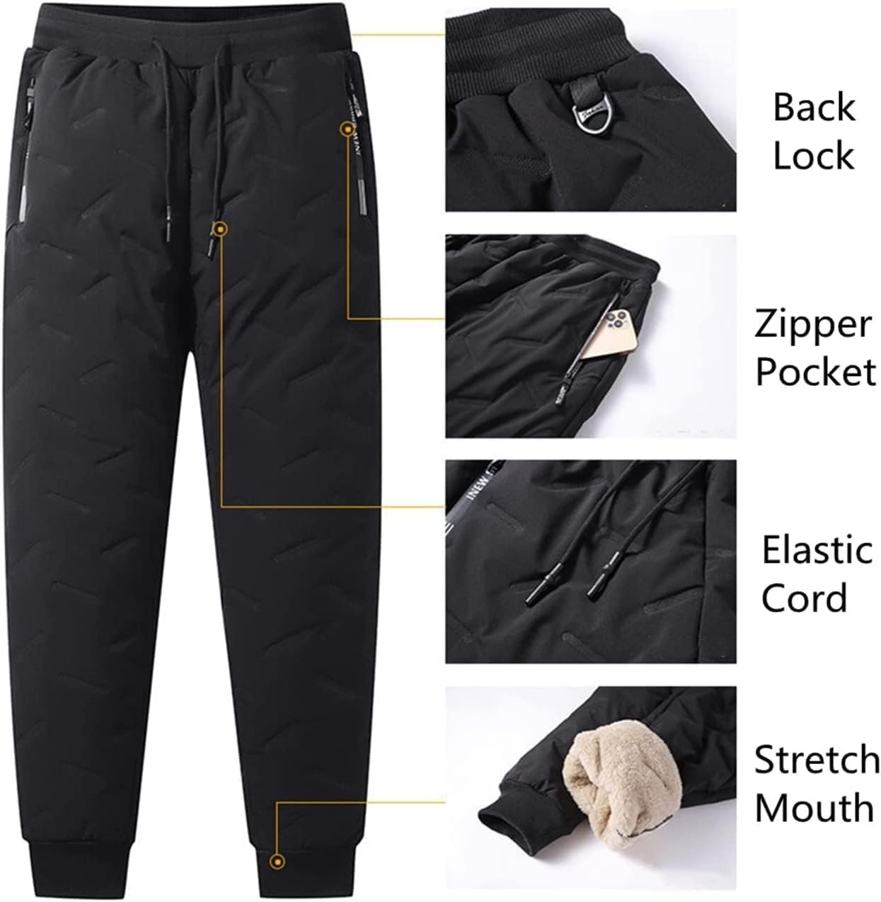 Thermal Pants Men Winter, Winter Warm Fuzzy Leggings, Winter Waterproof Thermal Pants Jogging Pants (L,Gray 1)