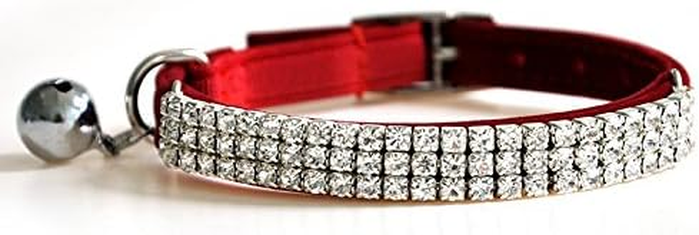 CHUKCHI Soft Velvet Safe Cat Adjustable Collar Bling Diamante with Bells,11 Inch for Small Dogs and Cats (Red) image number 3
