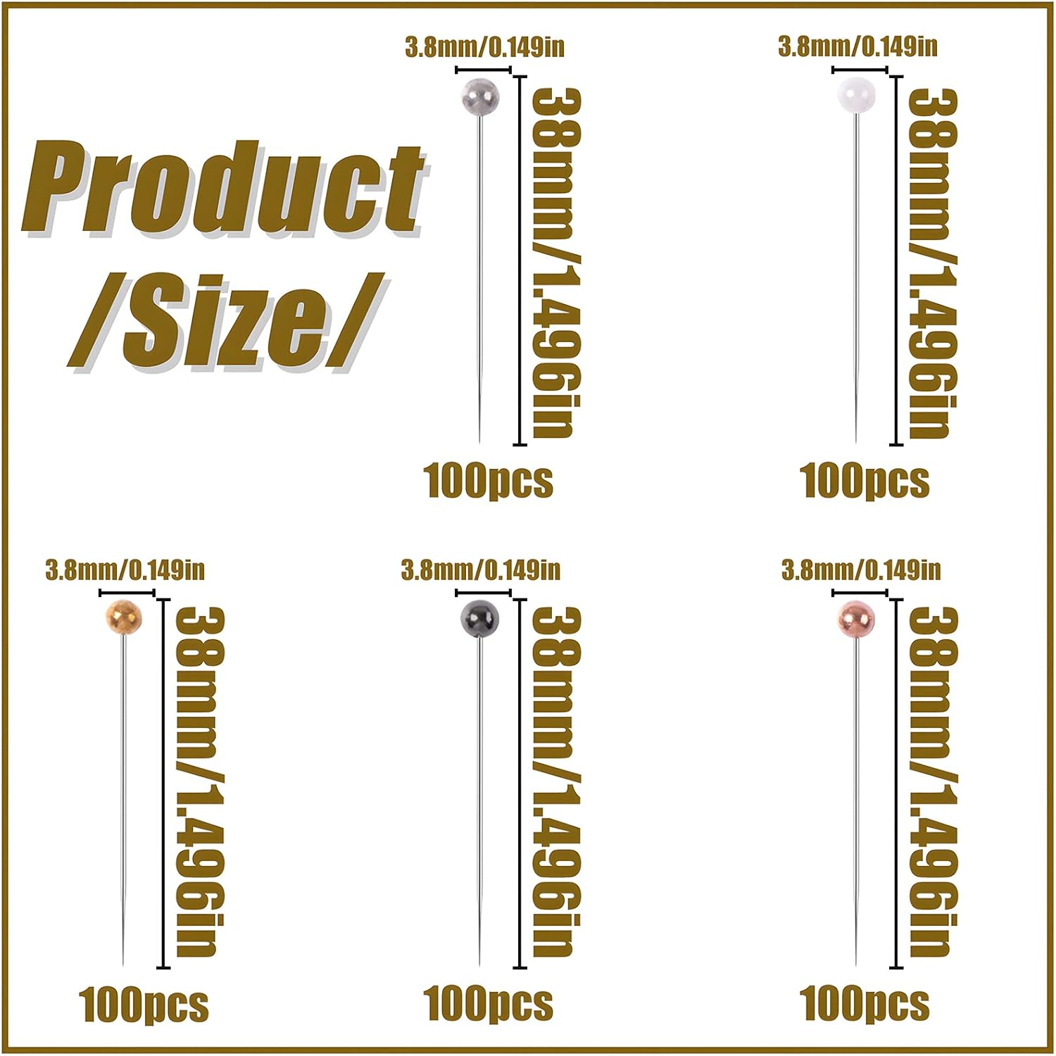 VAPKER Sewing Pins 500 Pcs Pearlized Head Quilting Pins 38Mm Straight Long Pins for Dressmaker Flower DIY Decoration(5 Colors) image number 5