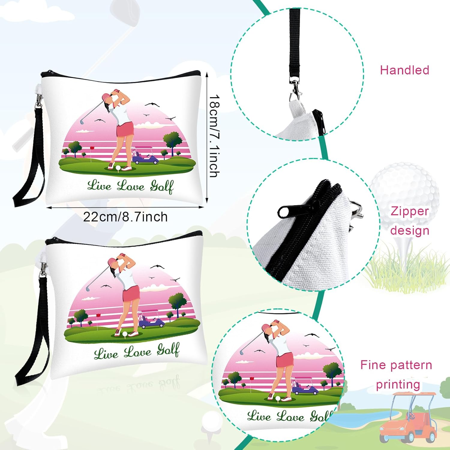 Skylety 9 Pieces Golf Gift Cosmetic Bags Golf Makeup Bag Pouch Cosmetic Toiletry Organizer Case for Golfer Team Ladies, as Shown, Colorful Style image number 3