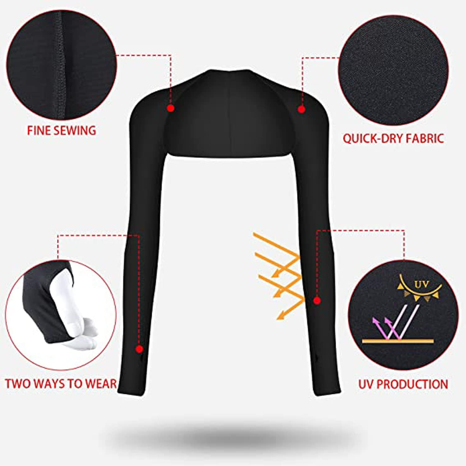 Cool Shawl Arm Covers 2-Pack Sun Protection with Finger Holes UV Protection Arm Covers for Golf - Black And White image number 3