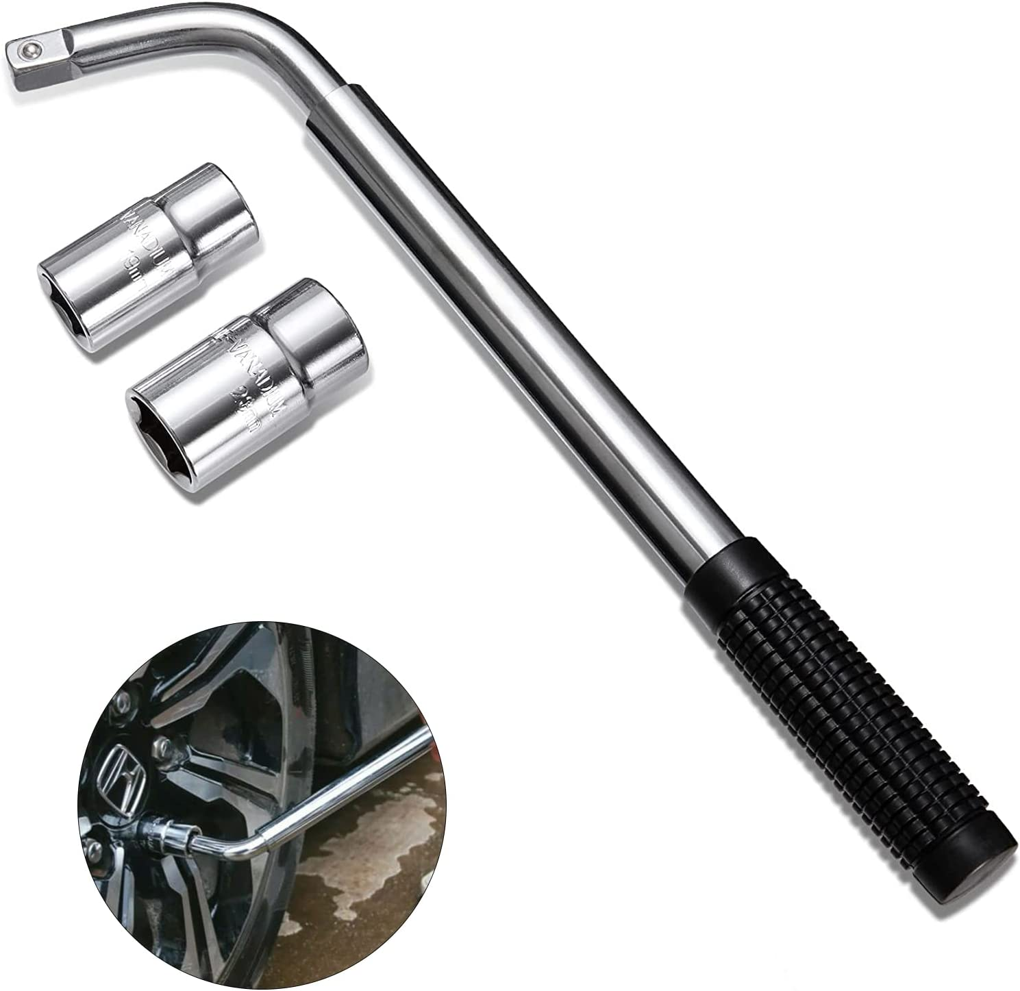 GIOD Lug Wrenches, Car Tire Wrench, Telescopic Wrench, L-Shaped Chrome Vanadium Steel Socket Wrench, Set of 3, with 17/19, 21/23 Mm Sockets, Car Repair Tool image number 6