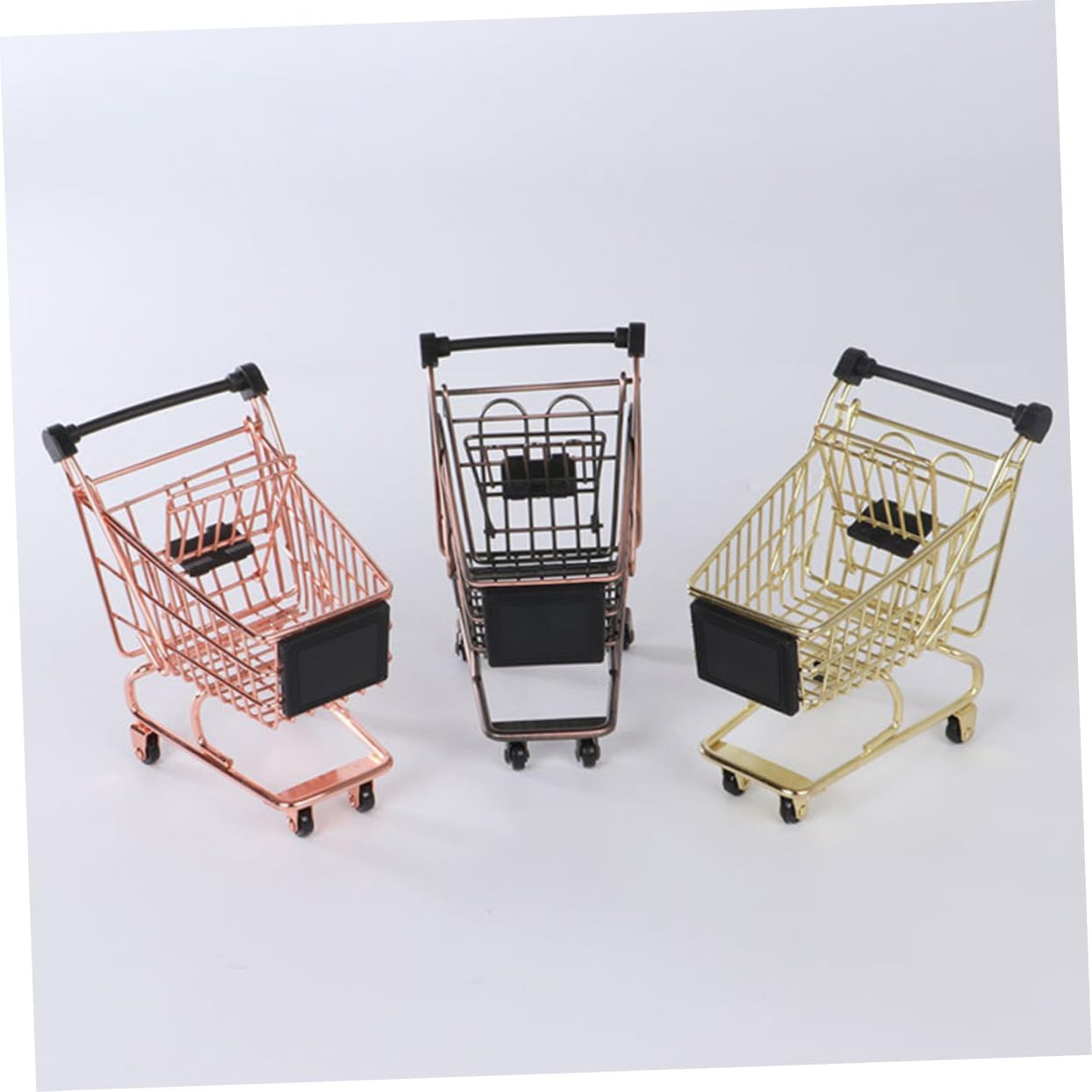 Yardwe Mini Metal Shopping Cart Storage Basket, Home Office Sundries Organizer, Gold Decorative Trolley Basket for Small Item Storage image number 5
