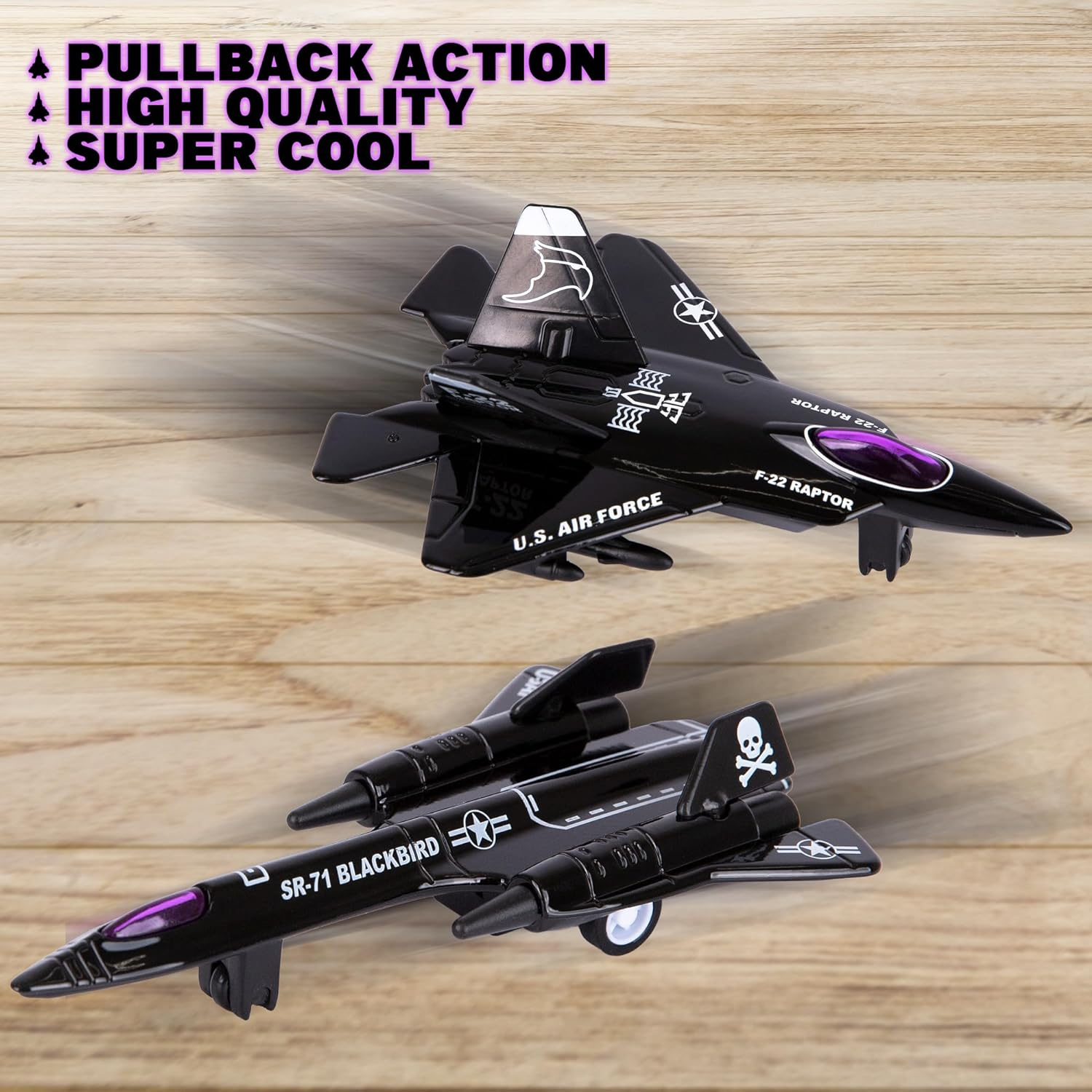 Artcreativity Diecast Stealth Bomber Toy Jets with Pullback Mechanism, Set of 4, Die Cast Metal Jet Plane Fighter Toys for Boys, Air Force Military Cake Decorations, Aviation Party Favors image number 4