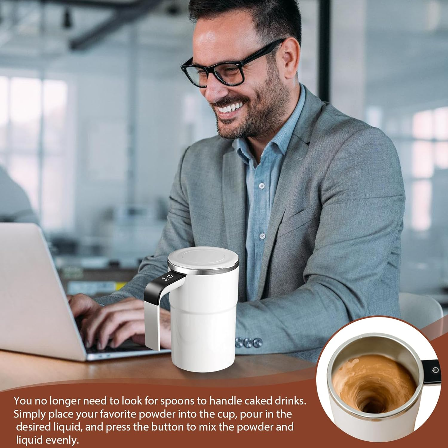 380 Ml Electric Self Stirring Coffee Mug, Thermal Mug with Temperature Display - Magnetic Self-Stirring Cup for Coffee, Protein, Tea, Hot Chocolate image number 3