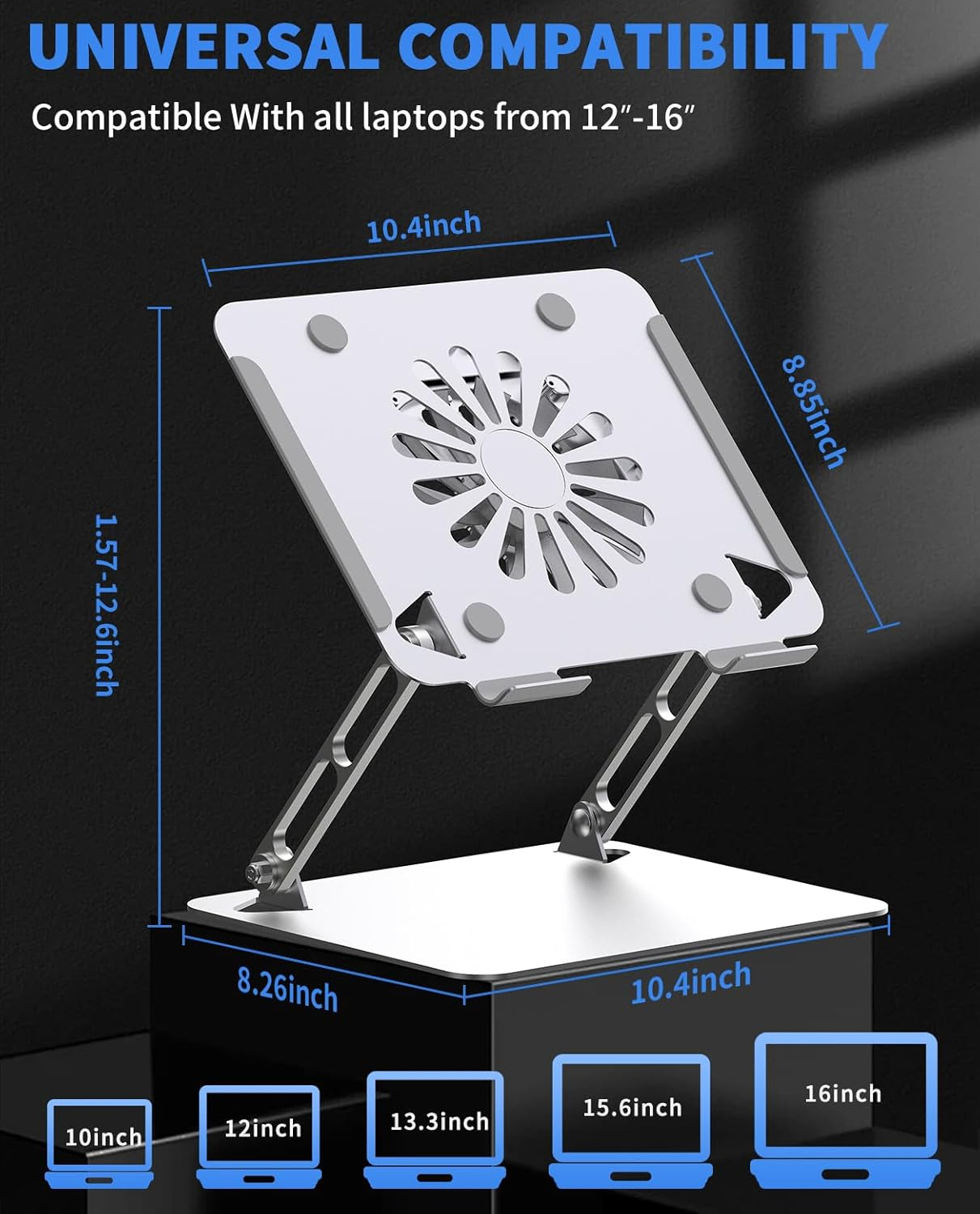 SOUNDANCE Laptop Cooling Pad with Upgrade Low-Noise Fan and 3.0 USB Hubs, Ventilated Laptop Cooler Prevent Overheating, Ergonomic Stand Support up to 17&rdquo; Gaming Notebook Computer, Aluminum image number 4