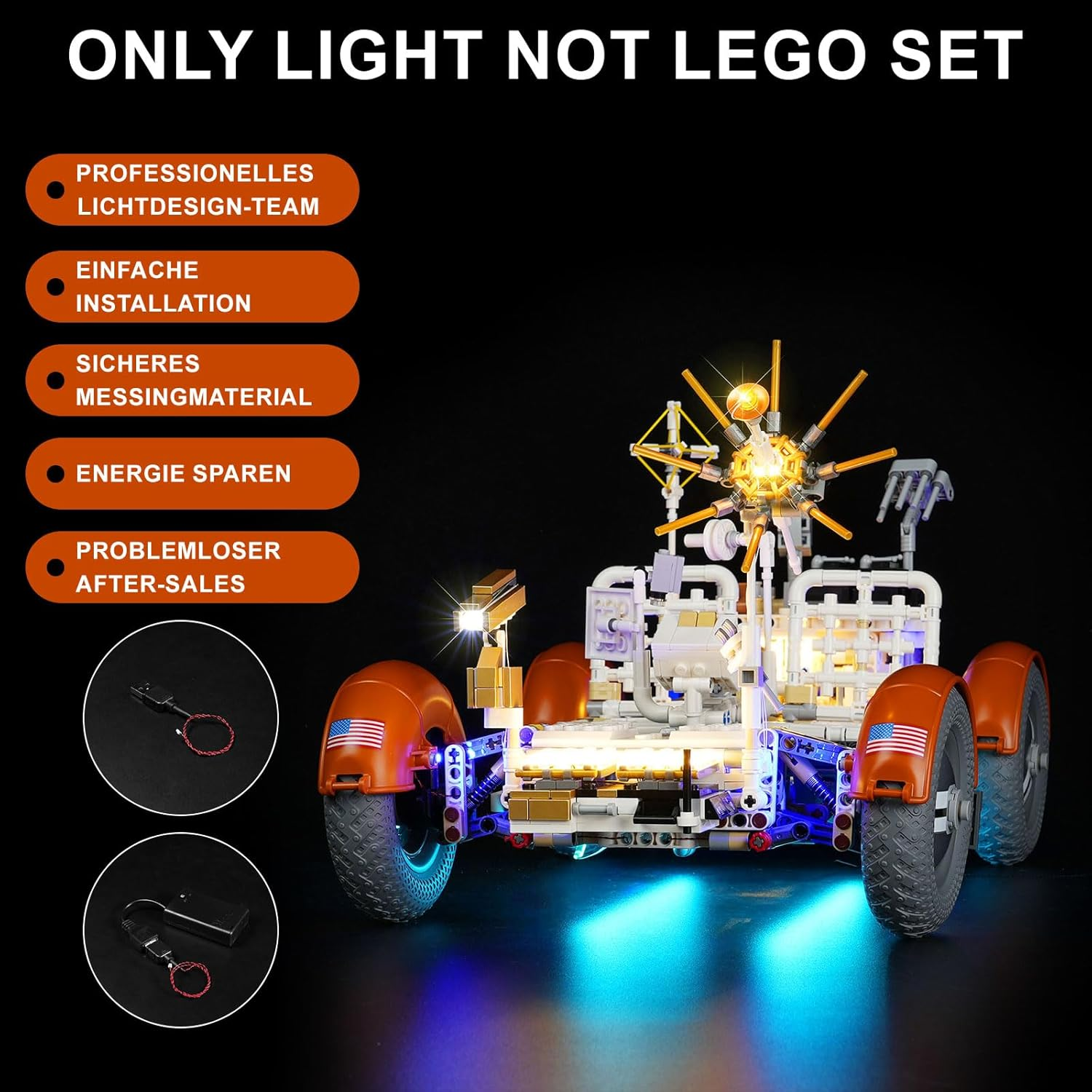 Cooldac LED Light Kit Compatible with  NASA Apollo Lunar Roving Vehicle (LRV), LED Lighting Set Compatible with  Technic NASA Apollo Lunar 42182 Moon Rover (Not Models) image number 3