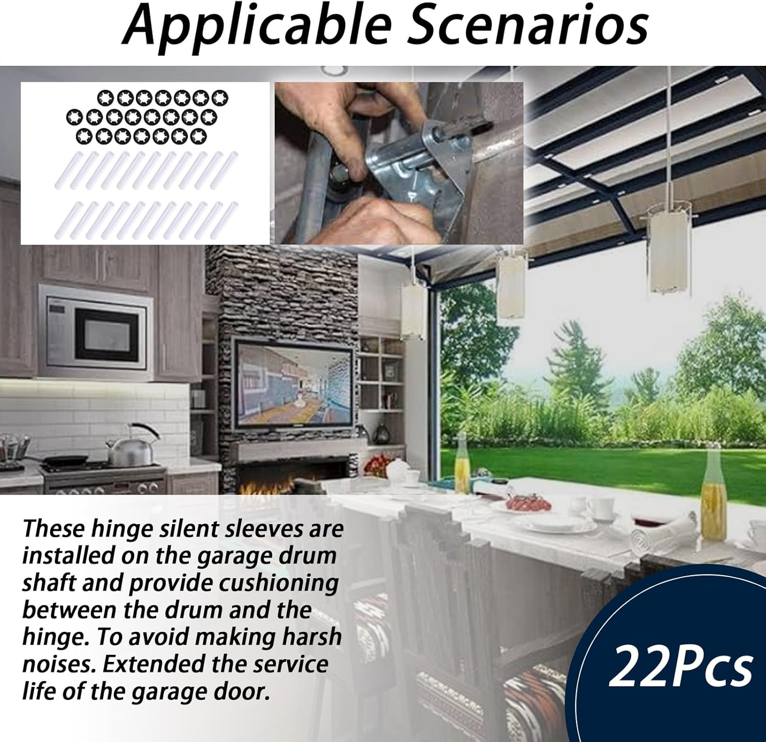 22Pcs Garage Door Quiet Hinge Sleeves Shaft Gaskets Compatible with New Rollers or Rollers with Clean Stems (Id-11Mm; Od-11.90Mm; L-80Mm) image number 5