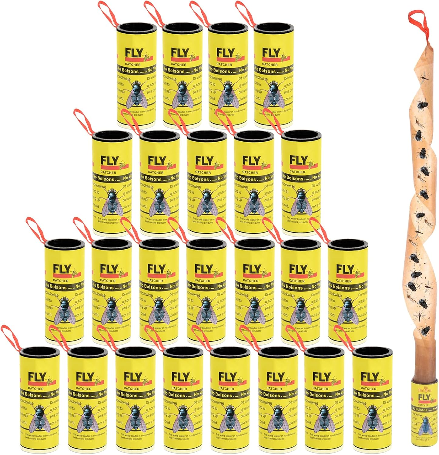Bighan 24 Pcs Fly Paper Strips, Rolls Fly Paper Fly Ribbon Sticky Traps Hanging Insect Mosquito Traps Fly Catcher image number 1
