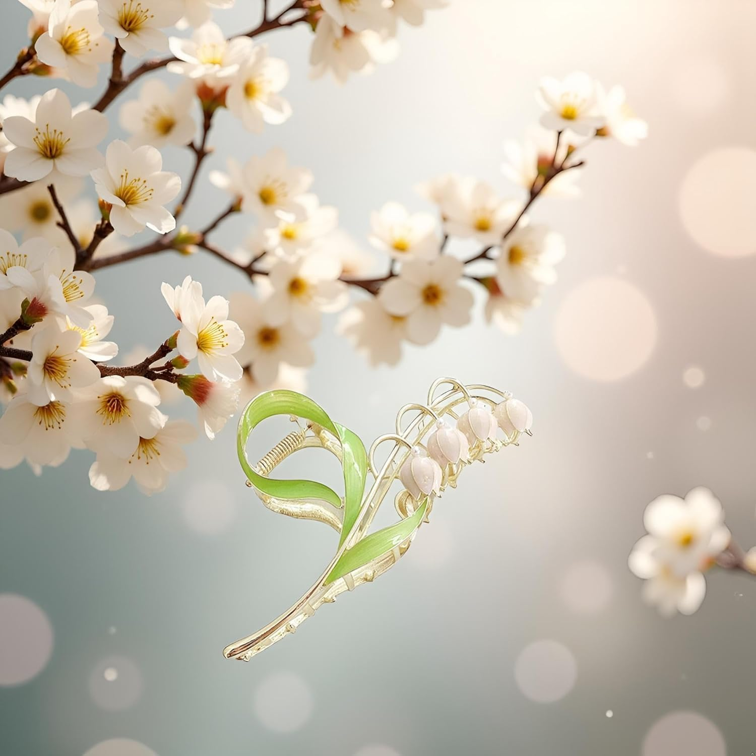 Pink Gold Lily of the Valley Flower Hair Clips, Claw Large Metal Claw Clip,Orchid Clamps,Lily Jaw Clamp Styling Accessories for Thick Thin Clips and Barrettes Hair Clips Hair Accessories Hair Care image number 6