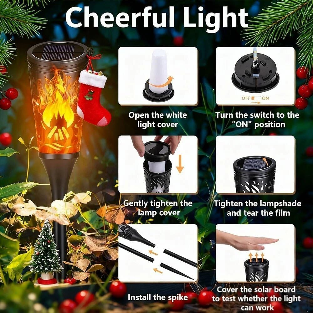 6 Pcs Christmas Decoration Outdoor Solar Lights Torch Light Flickering Flame Pathway image number 3