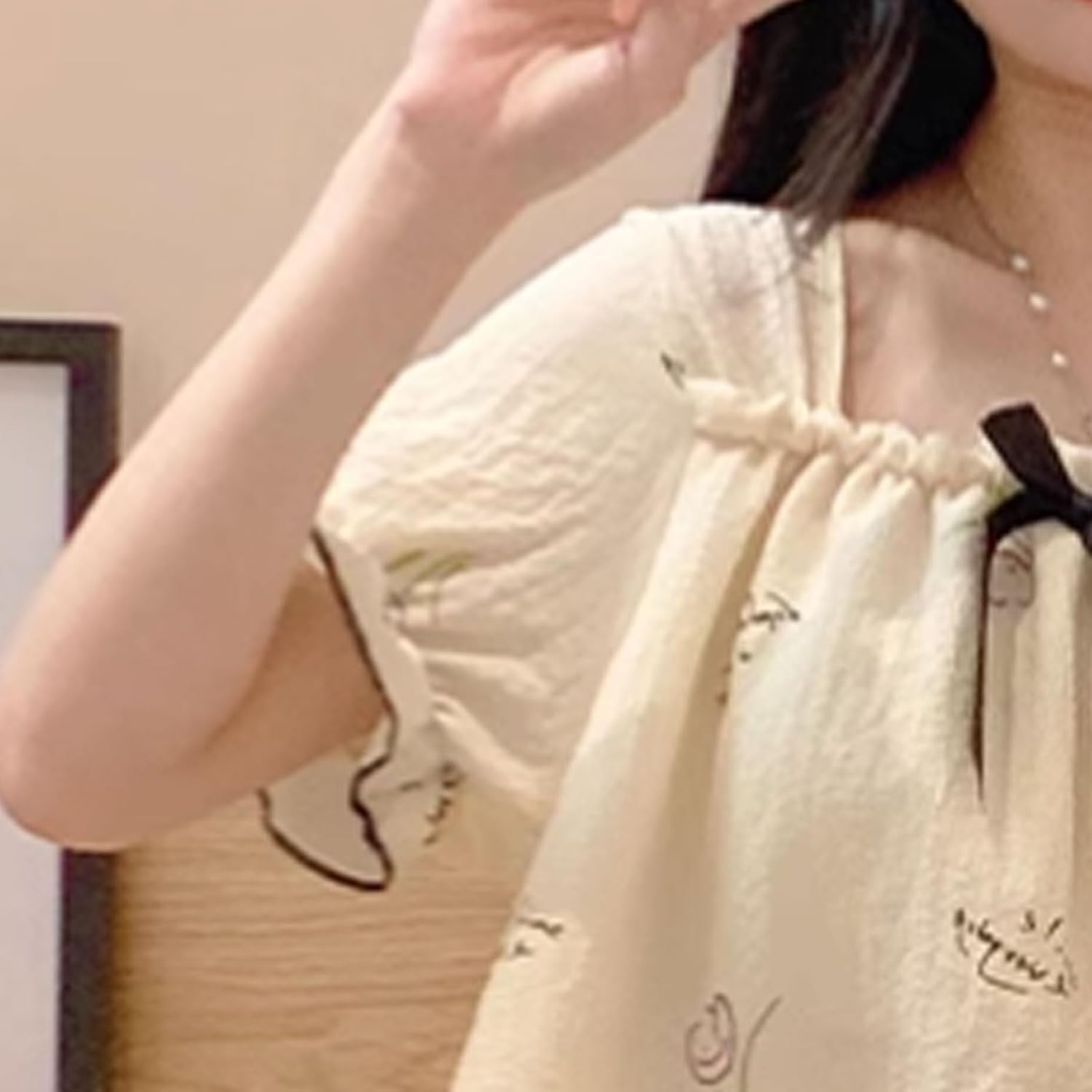 Polyester Fiber Nightgown Short-Sleeved Nightdress with Chest Pads Mid-Length Loose Nightgown Can Be Worn Outside image number 5