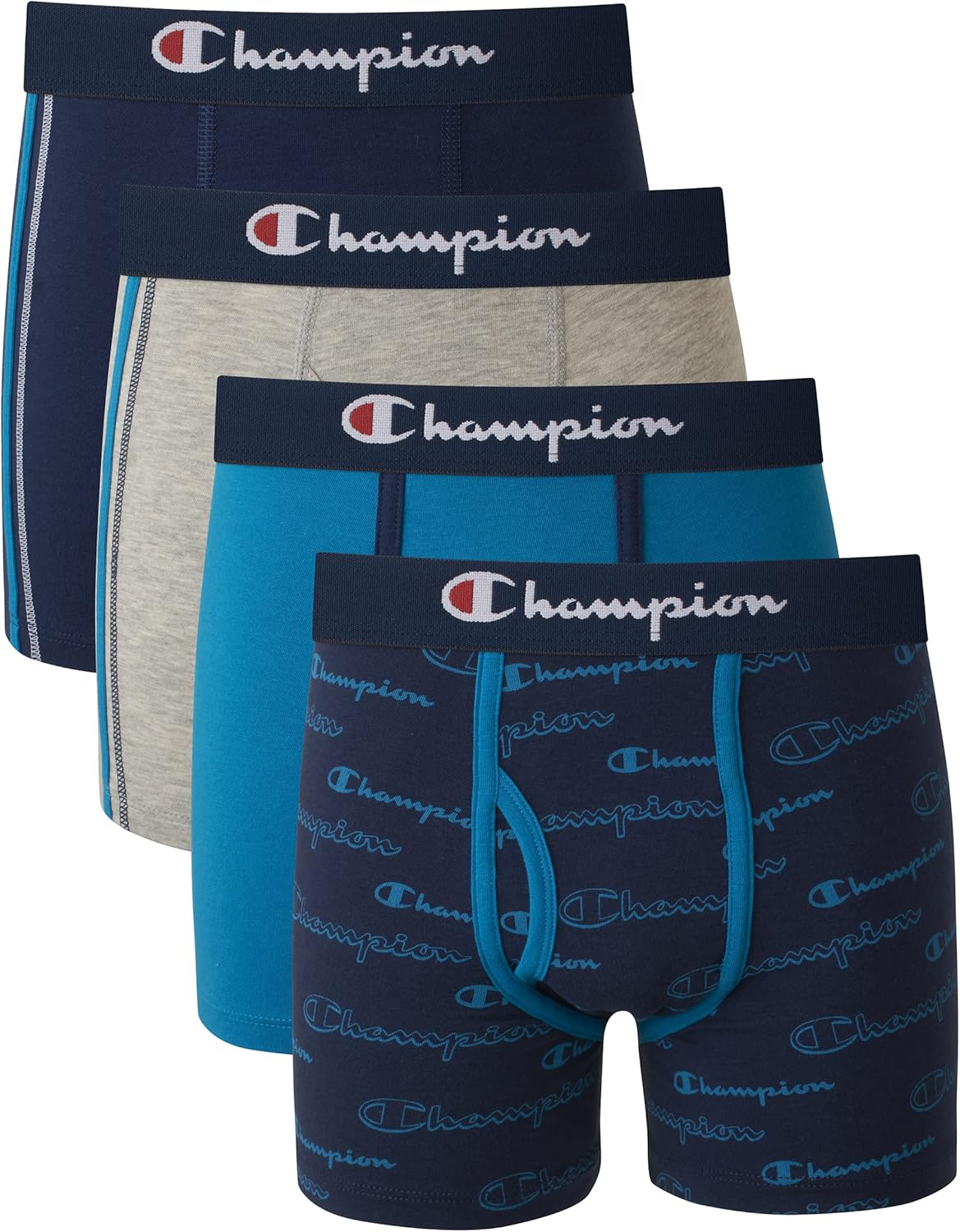 Champion Boys' Underwear, Cotton Stretch Boxer Briefs, Moisture-Wicking, Assorted 4-Pack