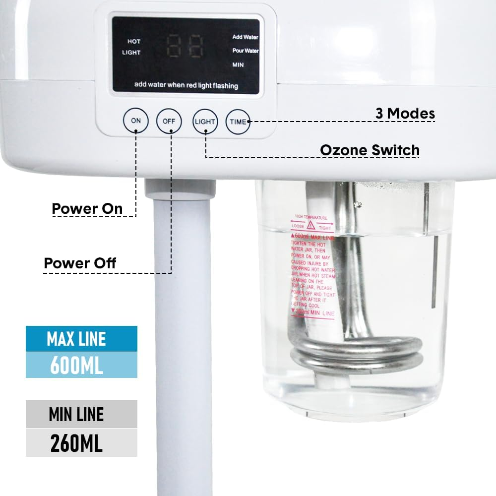 ALSTON Professional Facial Steamer Humidifier 3IN1 Ozone Spa Salon Adjustable Height with LCD Display and Timer Rolling Wheels for Beauty Skin Facial Clean image number 5