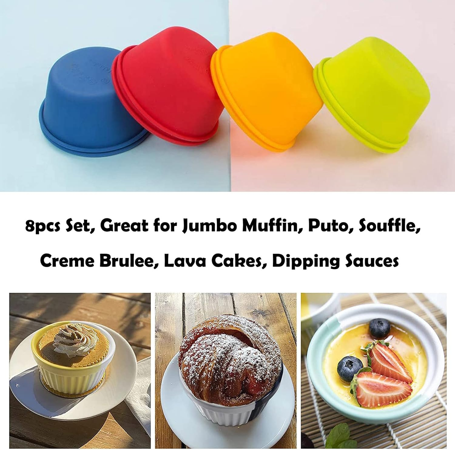 Webake Silicone Cupcake Baking Cups Set of 8, Air Fryer Muffin Pan Jumbo Muffin Liners Reusable Large Individual Muffin Tin, 3.5 Inch Mini Cake Pan Salad Dressing Container, BPA Free image number 1
