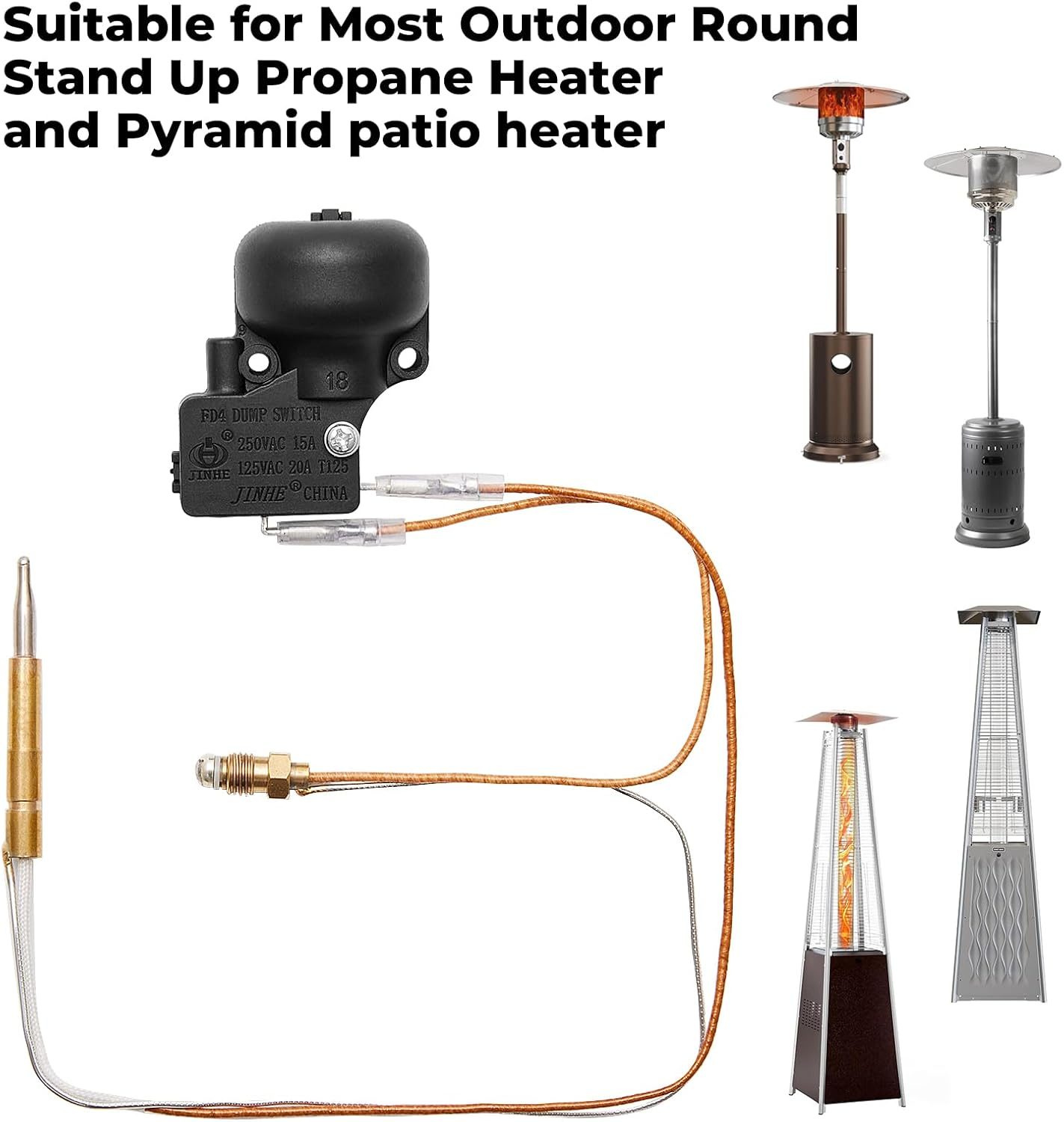 Outdoor Heater Replacement Parts Thermocouple & Tilt Switch, Repair Kit Dump Switch & Thermocouple Used for round Stand up Heater and Pyramid Patio Heater, Safety Protection System Thermistor Kit