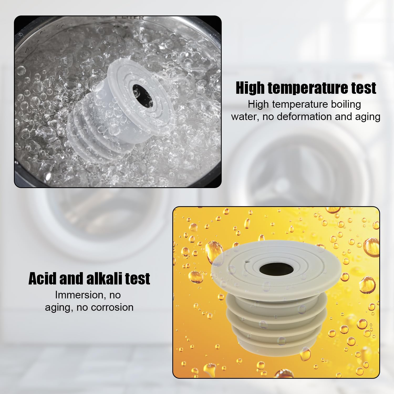2Pcs Washing Machine Drain Hose Seal, Silicone Washer Drain Hose Seal Gray Washing Machine Drain Seal for Kitchen Bathroom Sink Efficient Drainage Washing Drain Seal image number 5