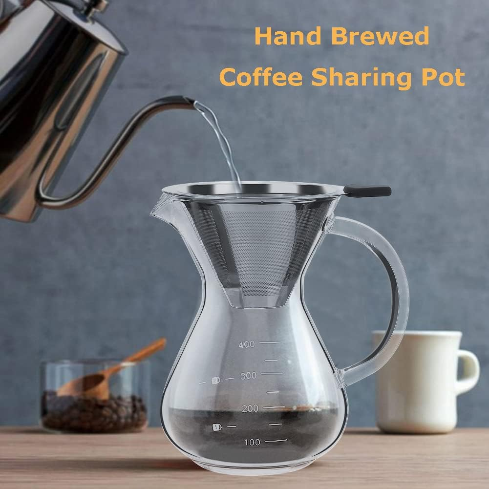400 Ml Pour over Coffee Maker with Permanent Filter, Hand Drip Pouring Coffee Pot, Manual Coffee Maker, Suitable for Iced Coffee and Tea, Stylish Gift for Coffee Lovers image number 3