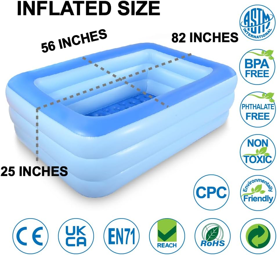 HIWENA Inflatable Family Swim Center Pool, 82 Inches Gaint Blow up Pool Summer Water Fun with Inflatable Soft Floor for Family, Garden, Outdoor, Backyard (82IN Green) image number 3
