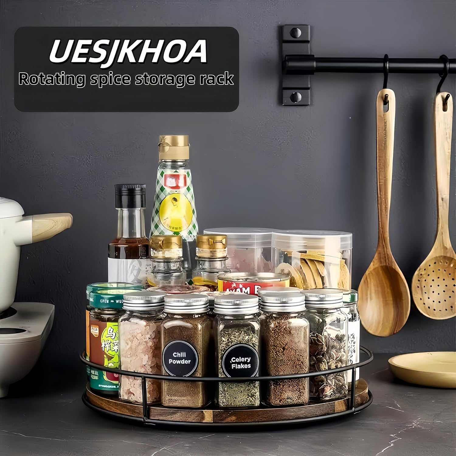 Lazy Susan Turntable for Cabinet,Lazy Susan Organizer,Table Top, Kitchen,Bathroom,Pantry, Spice Organization,Wooden 360&deg;Spinning Tray image number 6