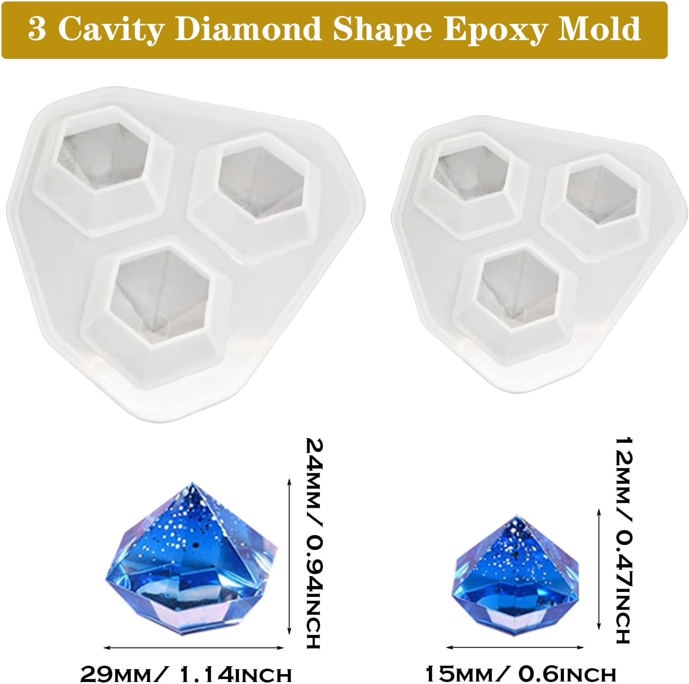 Yayatty 4 PCS Diamond Silicone Molds for Resin, Diamond Shape Epoxy Molds Resin DIY Diamond Making Silicone Molds Kit for Epoxy Resin, DIY Crafts Jewelry