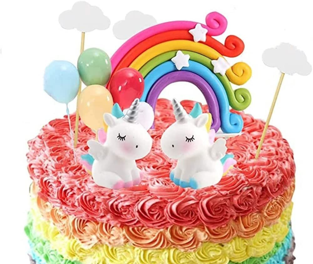 15Pcs Unicorn Cake Topper Kit, Cloud Rainbow Star Balloon Cupcake Toppers for Birthday Party Decorations, Unicorn Cake Decorations for Happy Birthday Cakes image number 3