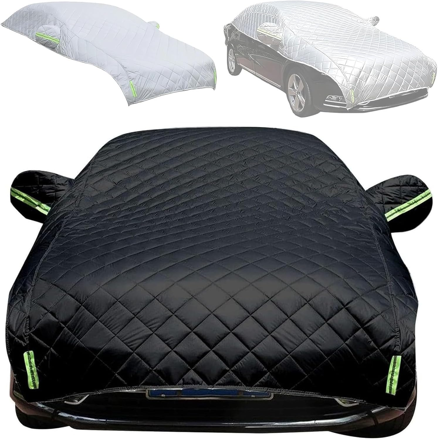 Premium All-Weather Hail Protection Car Cover, Heavy Duty 190T Silver-Plated Fabric, Quilted 5-Layer Design with Reflective Strips, Multiple Sizes for Sedan, SUV, Hatchback (Black, S)