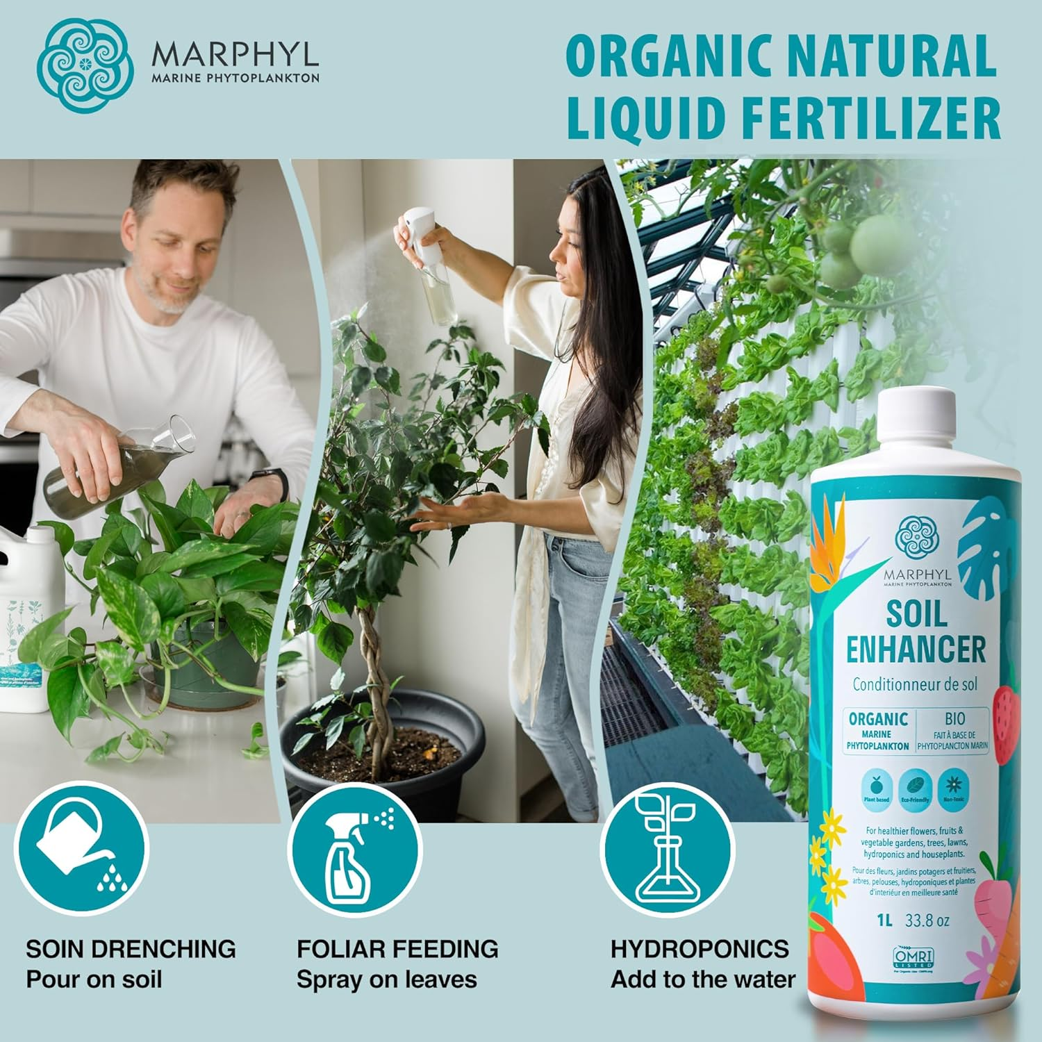 MARPHYL Organic Liquid Fertilizer Outdoor & Indoor Plant Food, All-Purpose, Nutrient-Rich Lawn Fertilizer & Soil Enhancer for House Plants, Flowers, Vegetables, Succulents, Bamboo, Hydroponics 4L image number 4