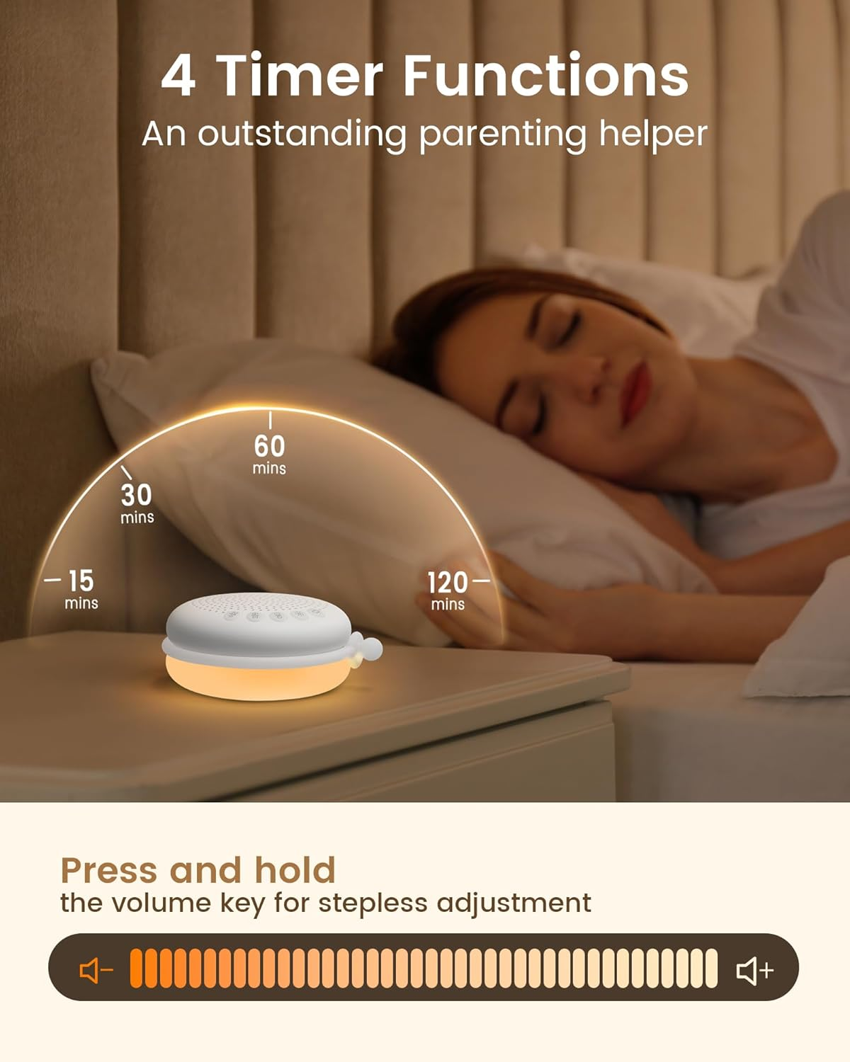 Glocusent 3-In-1 Portable Sound Machine for Baby, White Noise for Sleeping, Night Light & Phone Connected Speaker 34 Sounds Timing Function 1000Mah Large Battery Designed for Travel Deep Restful Sleep image number 5