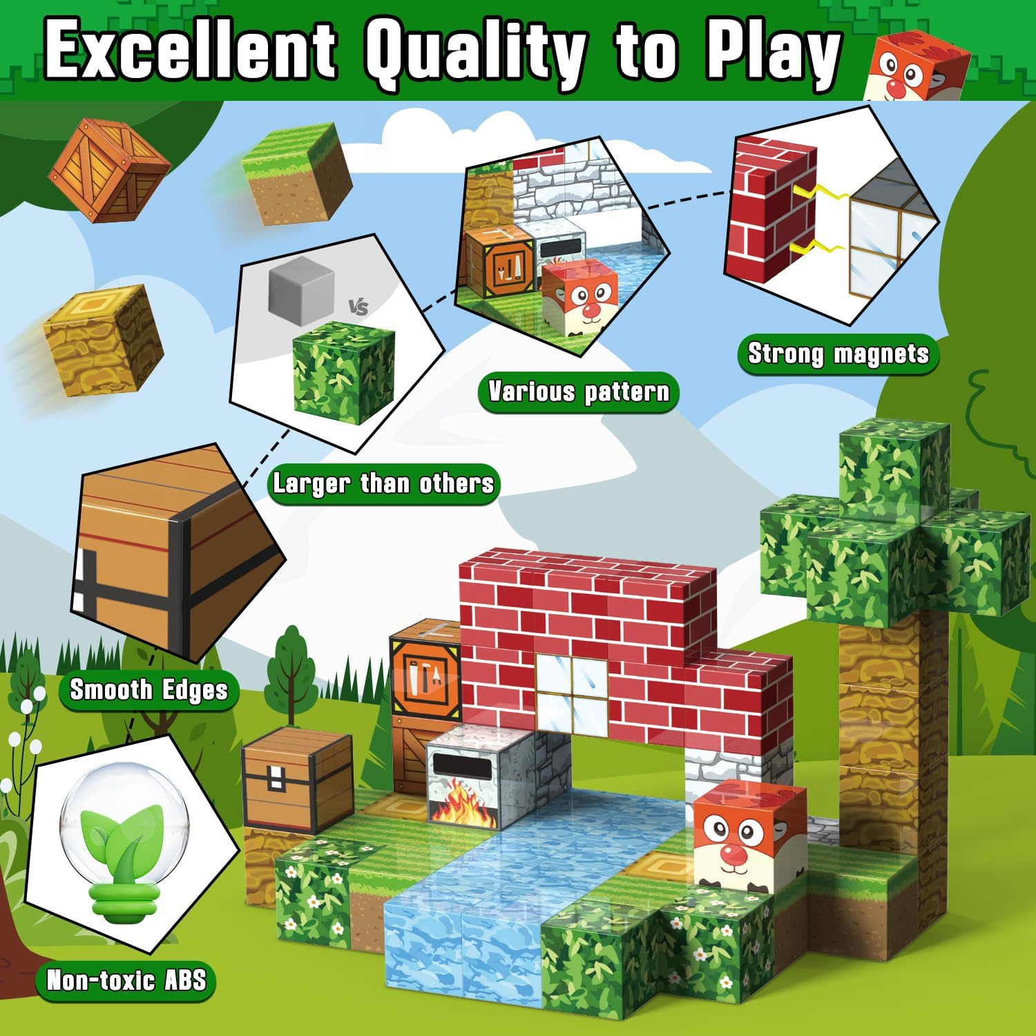 Lehoo Castle Minecraft Magnetic Blocks, Magnetic Blocks Building Mine Magnet World, Stem Sensory Toys for 3 Year Old Gifts (Forest) image number 4